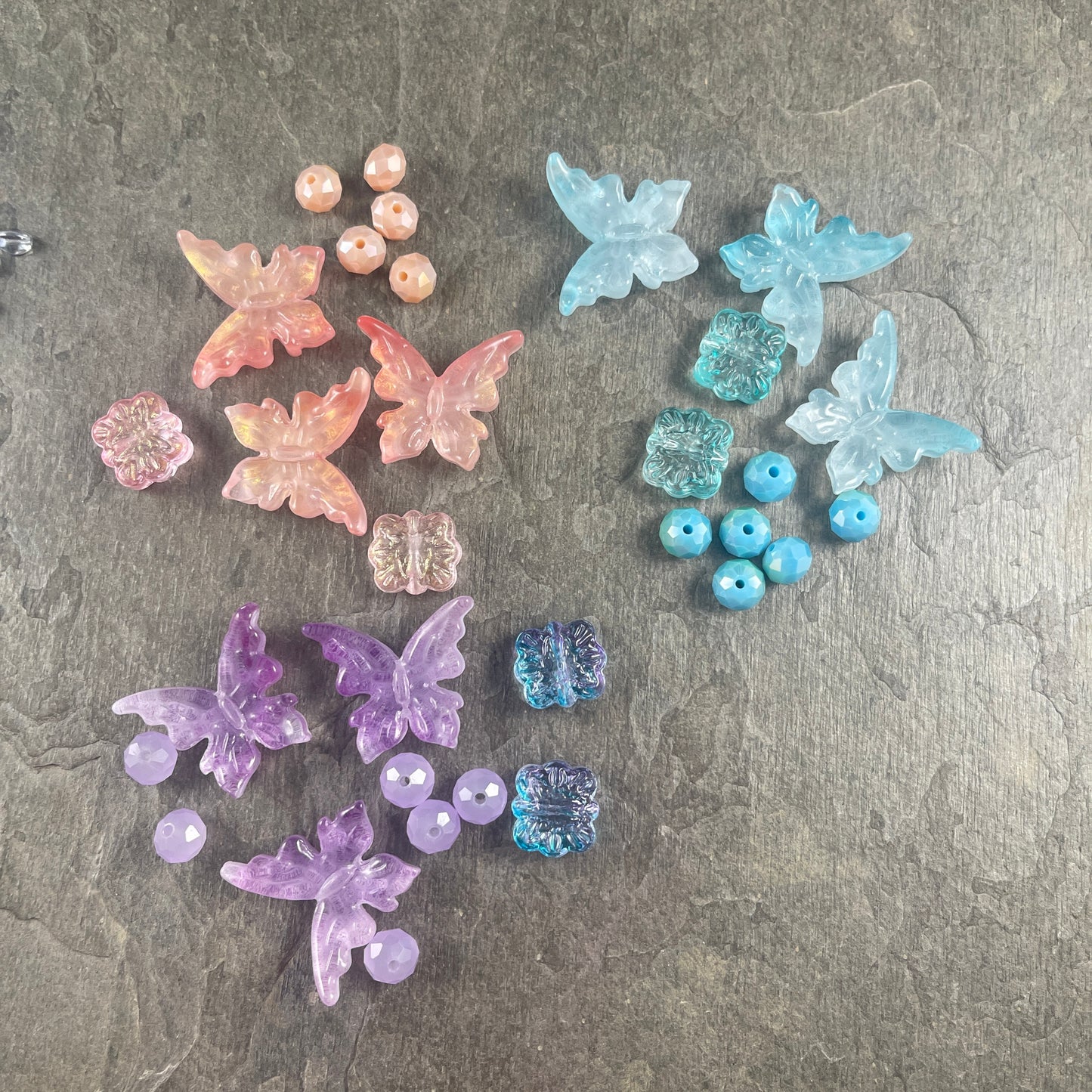 RESERVED - Butterfly Beads - Light Blue, Lavender, Peachy Pink Glass Beads - Focal Butterflies with Accent Beads