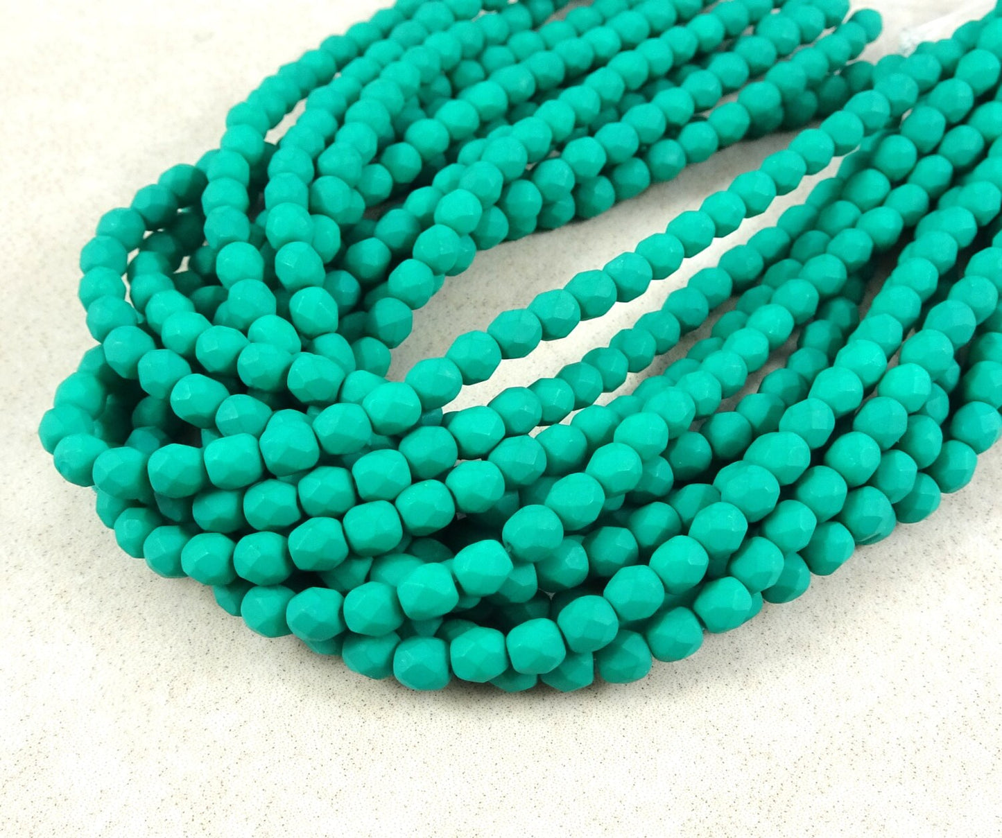 Czech Glass Beads - 4mm Faceted Round Fire Polished Beads - Matte-Neon Emerald Green (FP4/SM-25128) * Qty. 50