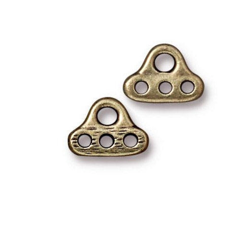 TierraCast Silver Multi Strand Connector, Antiqued Brass 3-strand End Bar (PF/691-57) * Qty. 4