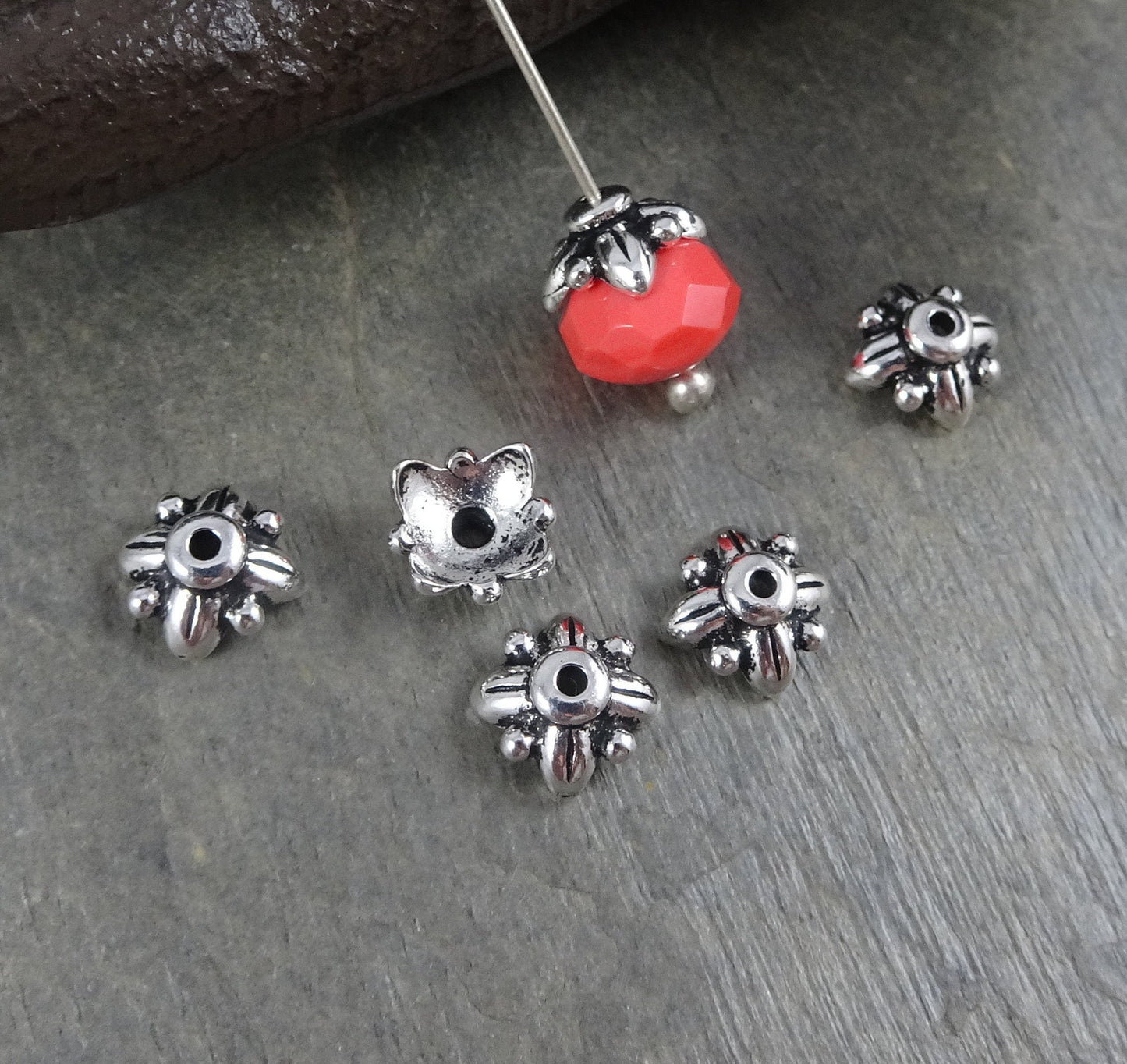 8mm TierraCast Leaf Petal Bead Cap, Antiqued Fine Silver Plated (PF/797-77) * Qty. 6