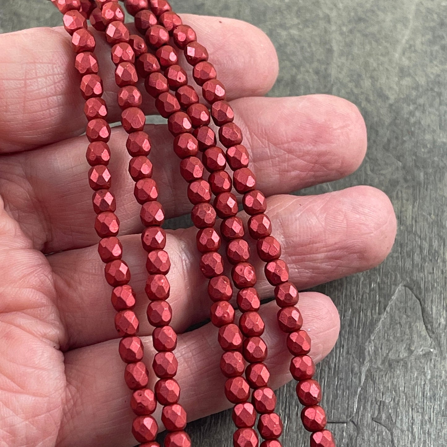 Czech Glass Beads - 4mm Matte Metallic Red Beads, Metallic Lava Faceted Round Beads (FP4/SM-K0189) - Qty. 50
