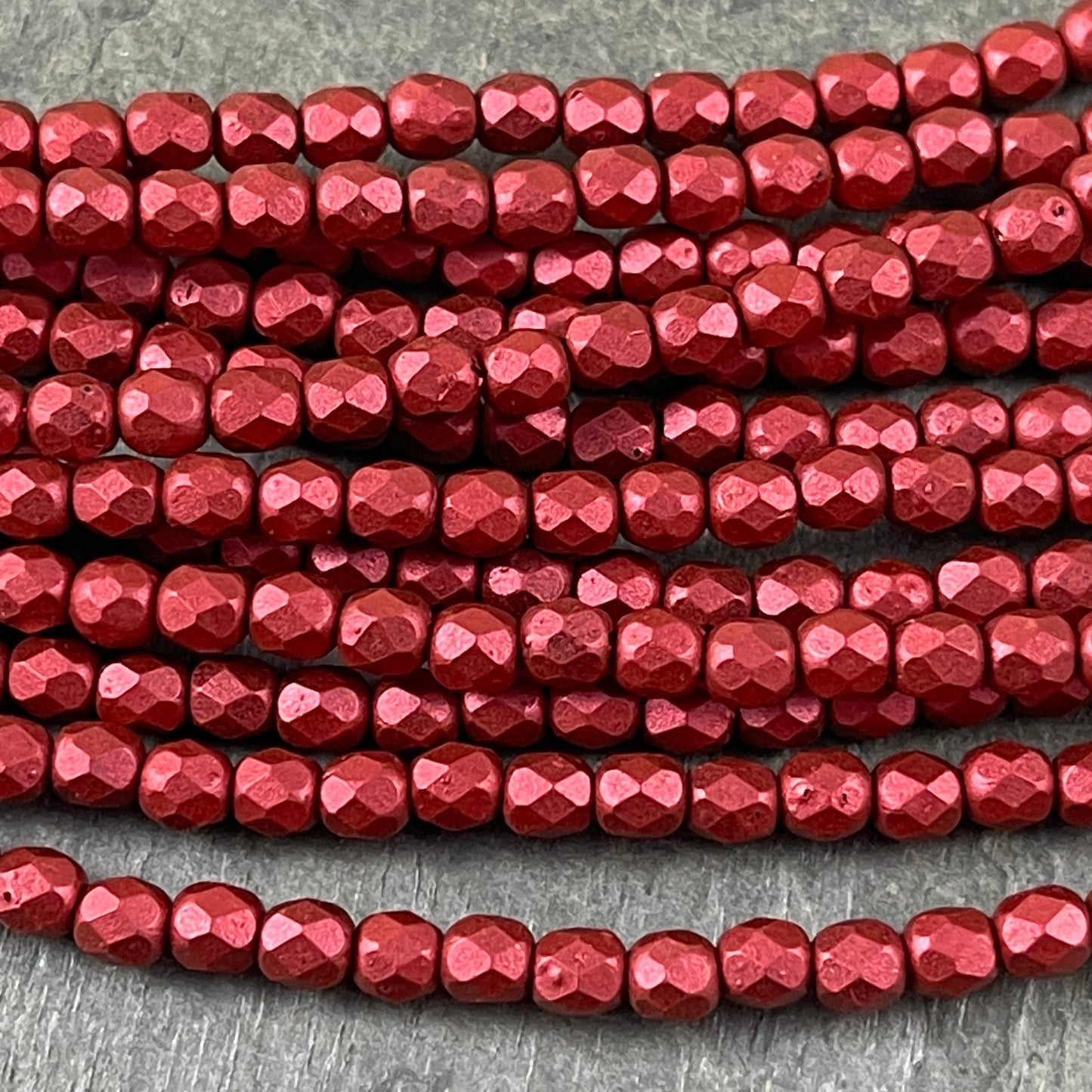 Czech Glass Beads - 4mm Matte Metallic Red Beads, Metallic Lava Faceted Round Beads (FP4/SM-K0189) - Qty. 50