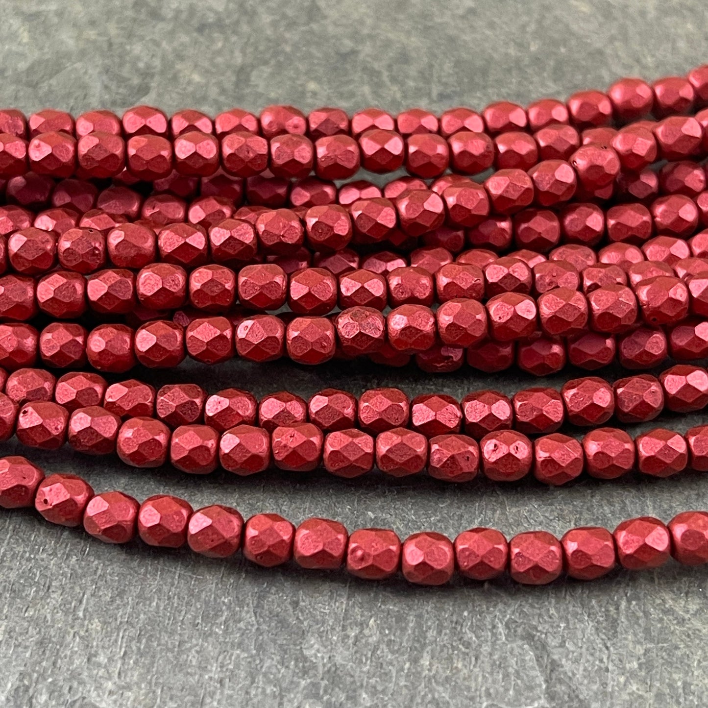 Czech Glass Beads - 4mm Matte Metallic Red Beads, Metallic Lava Faceted Round Beads (FP4/SM-K0189) - Qty. 50