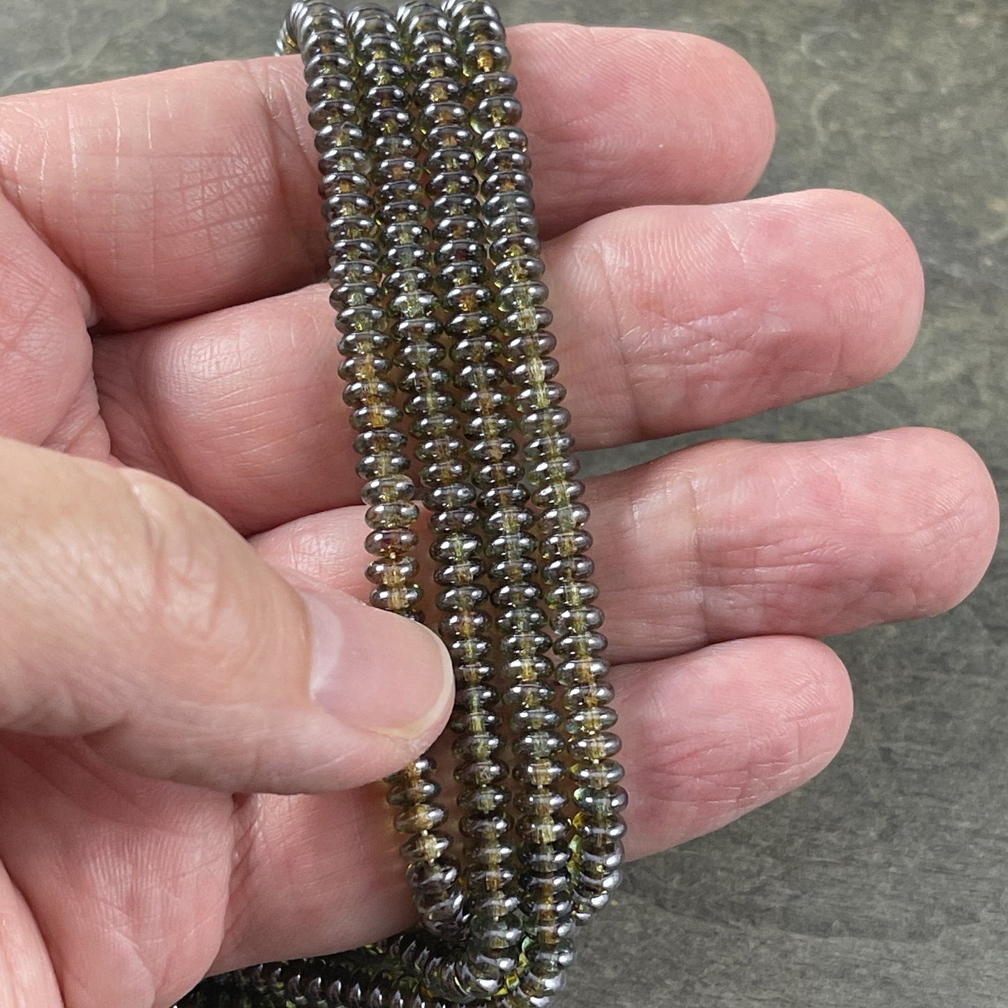 Transparent Olive Green Czech Glass Beads 4x2mm Rondelle Czech Spacer Beads - Transparent Green Luster (RD4/SM-65431) - Qty. 100