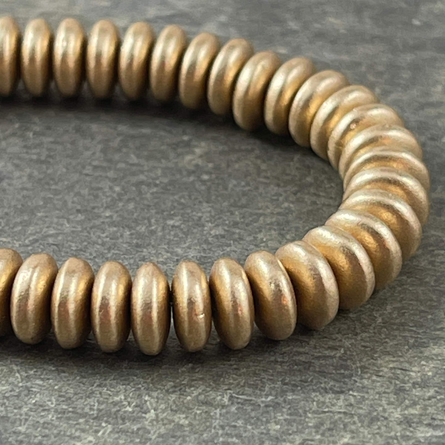 Matte Gold Rondelle Spacer Disc Czech Beads 6x2mm Rondelle Gold Czech Glass Beads Satin Finish Gold Coated Beads (RD6/RJ-4530) * Qty. 50