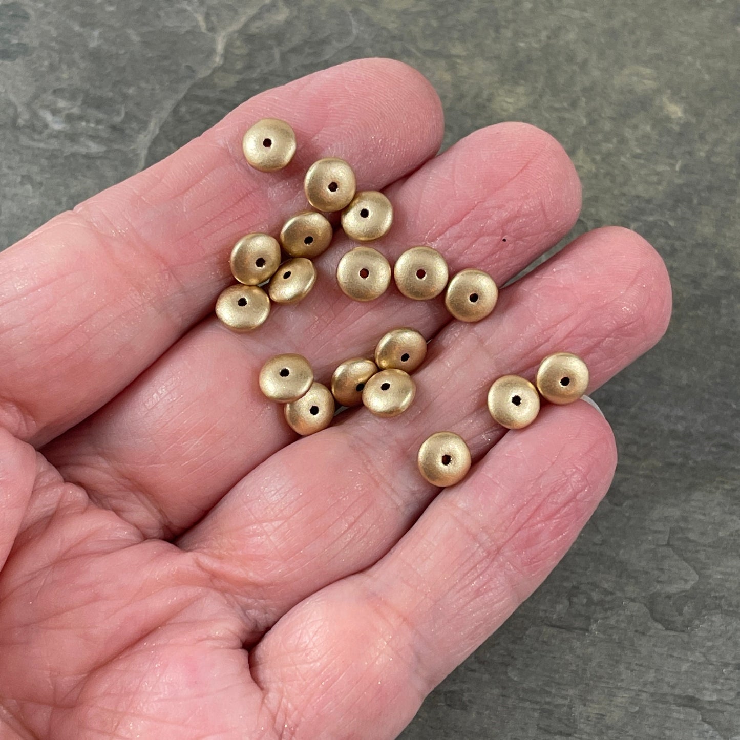 Matte Gold Rondelle Spacer Disc Czech Beads 6x2mm Rondelle Gold Czech Glass Beads Satin Finish Gold Coated Beads (RD6/RJ-4530) * Qty. 50