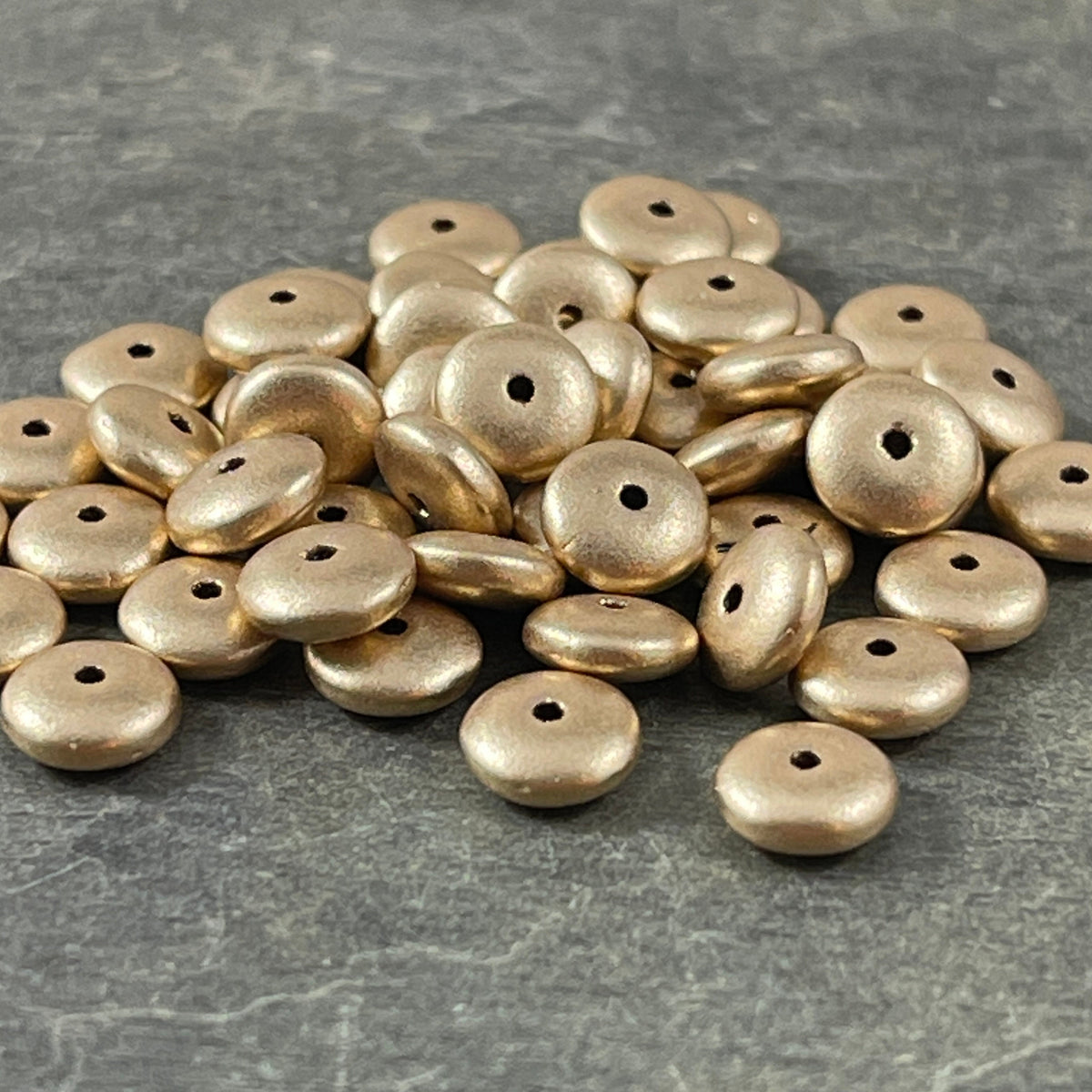 Gold Czech Glass Beads - Matte Gold Rondelle Spacer Disc, 6x2mm Rondelle, Satin Finish Coated Beads (RD6/RJ-4530) * Qty. 50