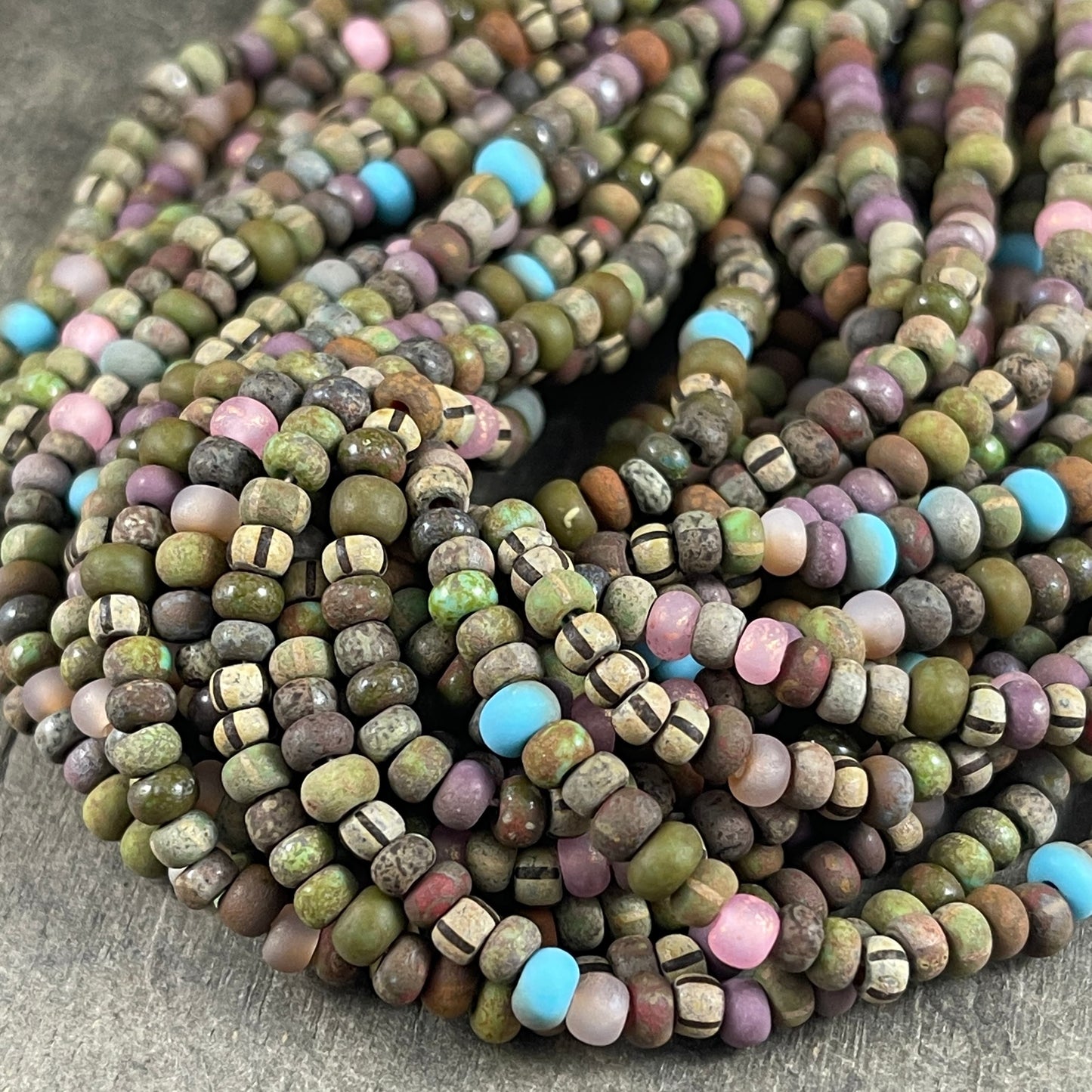 Aged Seed Beads, Multi-Color Picasso Seed Beads, Matte Jupiter Picasso Aged Seed Bead Mix, Czech Glass Beads (Jupiter-M) * 21" strand