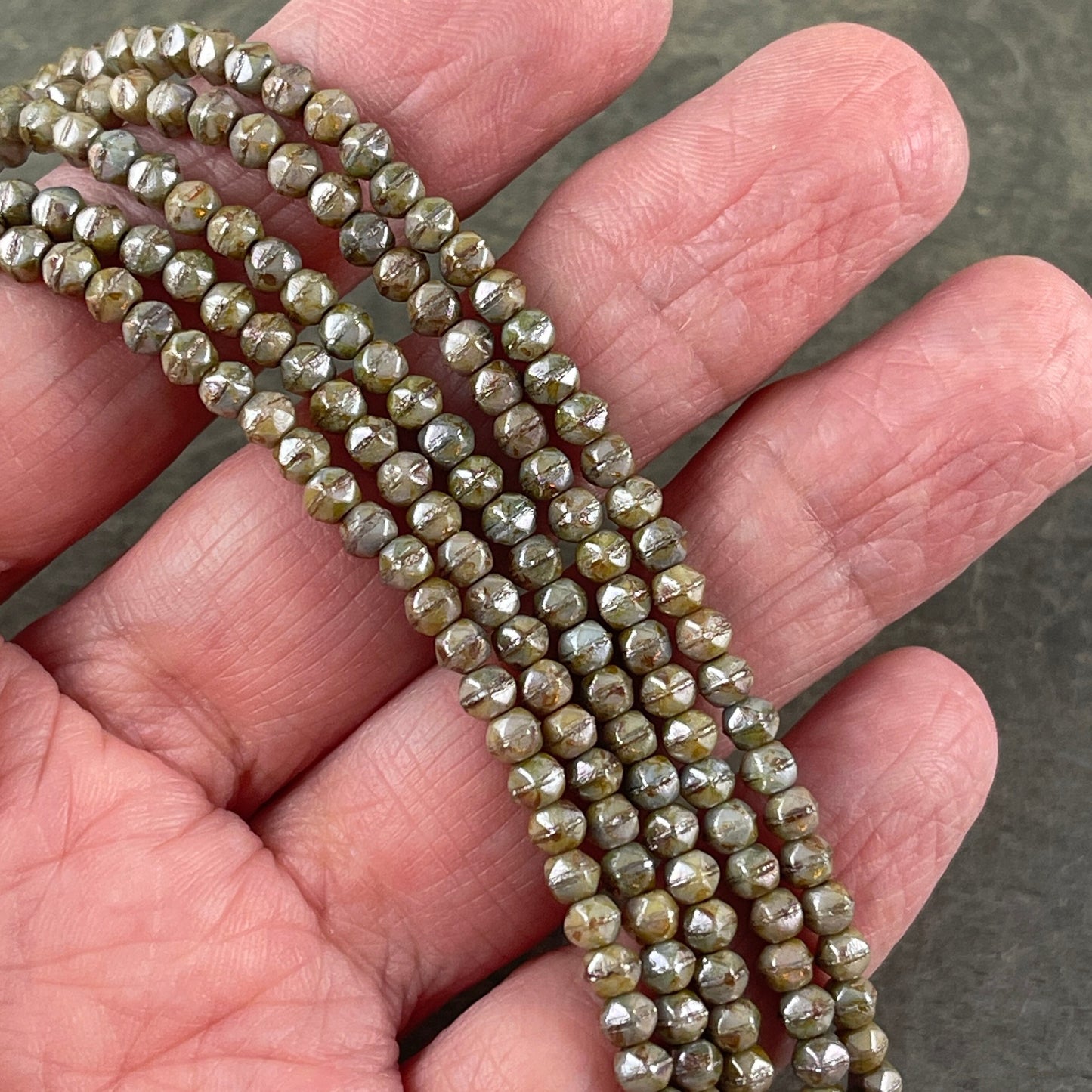 Czech Glass Beads - Sage Green 3mm English Cut Beads, Luster Opaque Green Cube Beads (EC/SM-P65431) * Qty. 50
