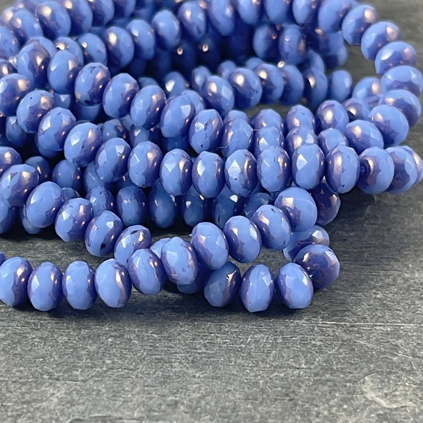 Czech Glass Beads - 5x3mm Blue Rondelle, Cornflower Silk Blue and Metallic Purple Picasso (R5/N-1126) * Qty. 30