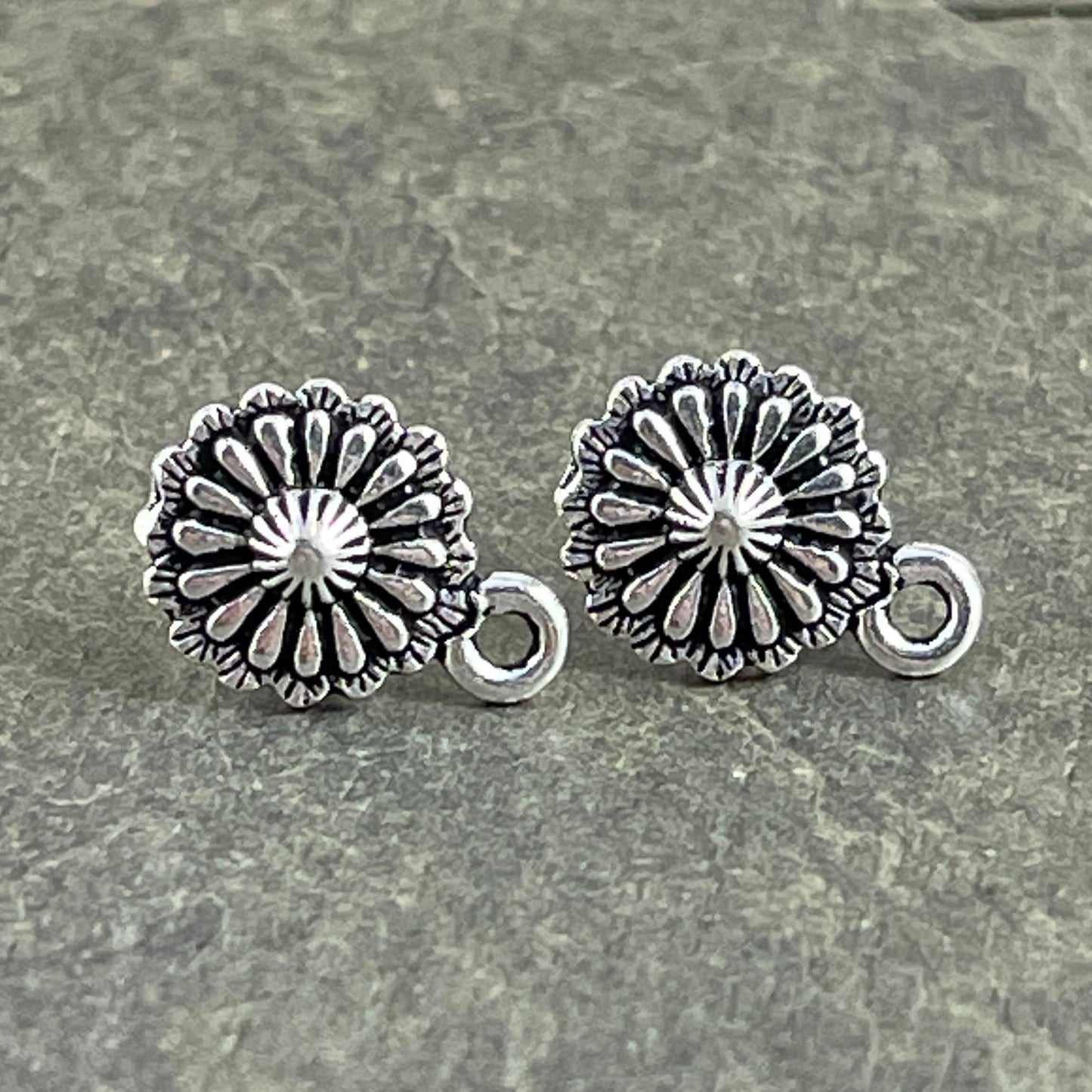 TierraCast 10.2mm Concho Post Earring, Antiqued Silver with Titanium Post (PF/427-77) * Qty. 4