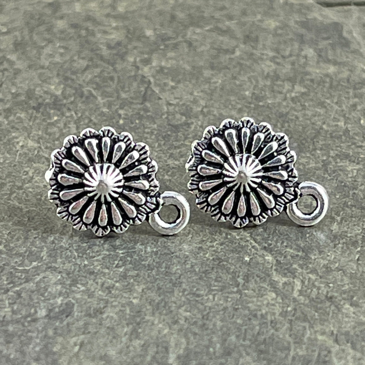 TierraCast 10.2mm Concho Post Earring, Antiqued Silver with Titanium Post (PF/427-77) * Qty. 4