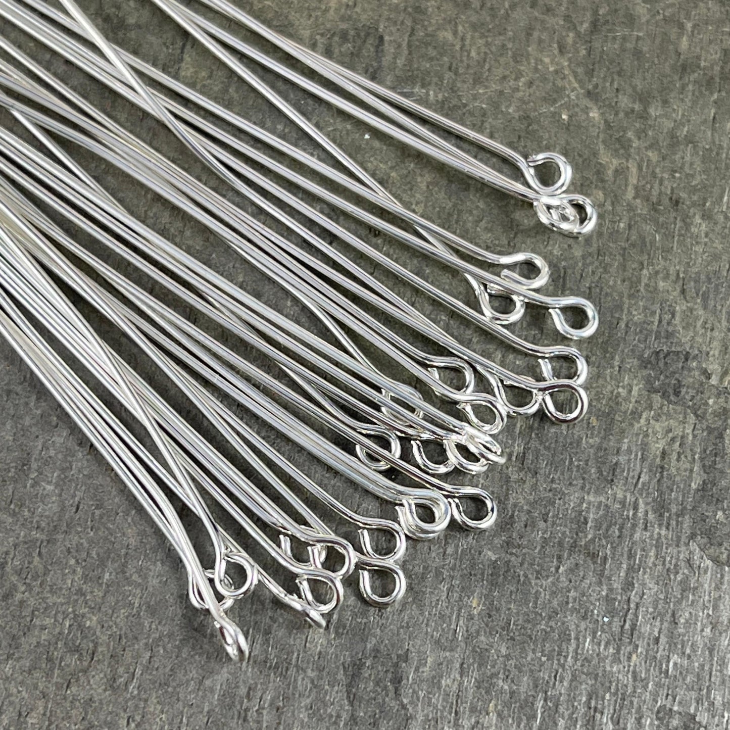 2" Silver Eye Pins, 21 Gauge Pins for Jewelry Making, Silver Plated Brass (5451) * Qty. 100