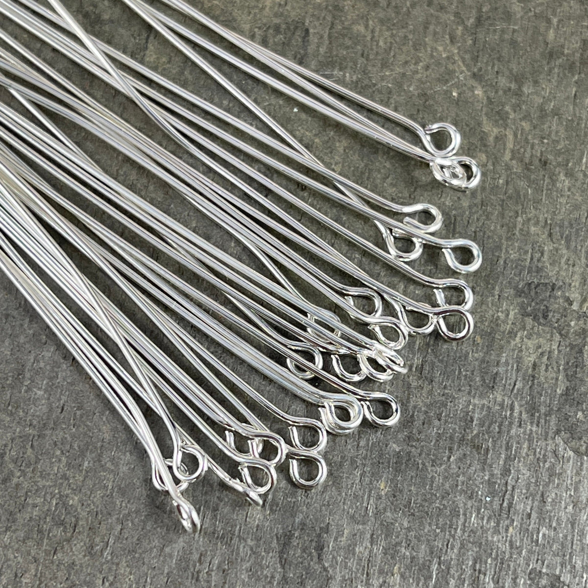 2" Silver Eye Pins, 21 Gauge Pins for Jewelry Making, Silver Plated Brass (5451) * Qty. 100