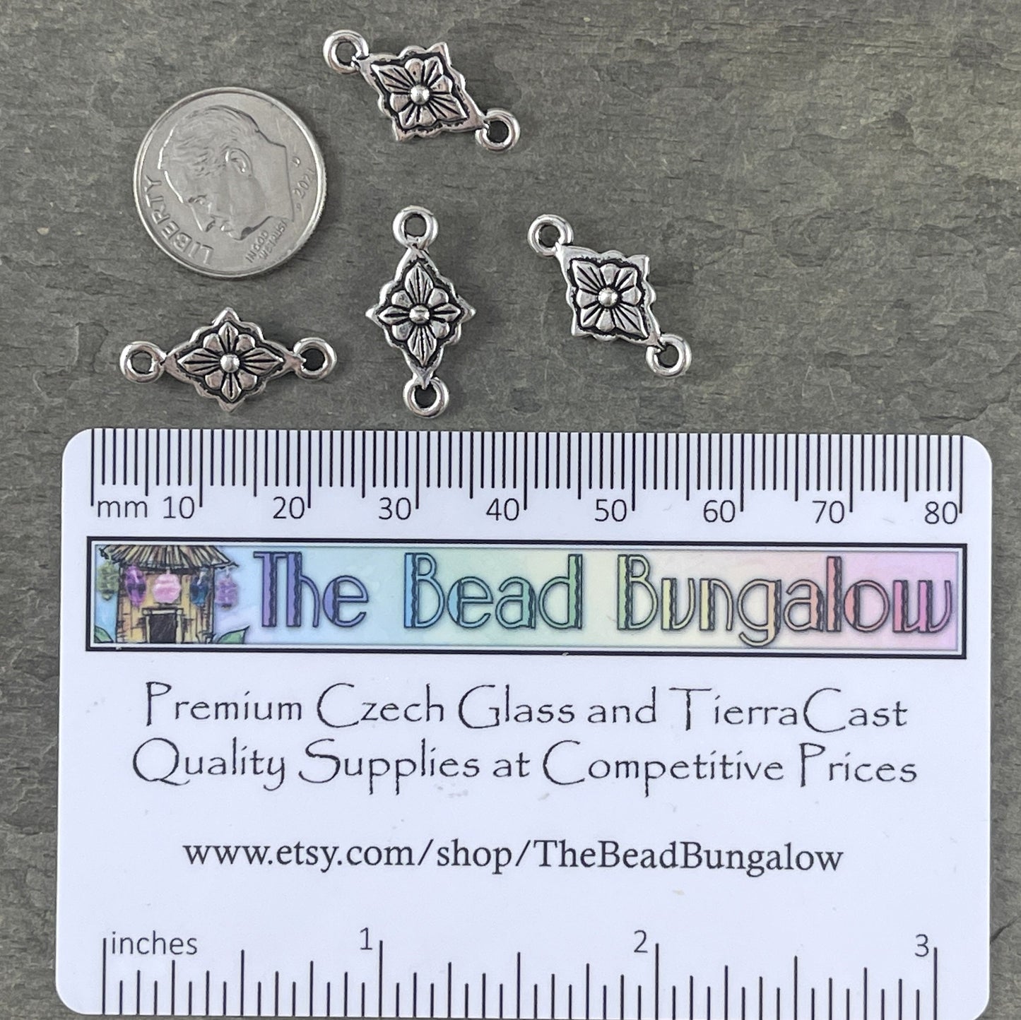 TierraCast Reina Link, Antiqued Silver Floral Theme Diamond Shaped Link (PF/733-77) * Qty. 6