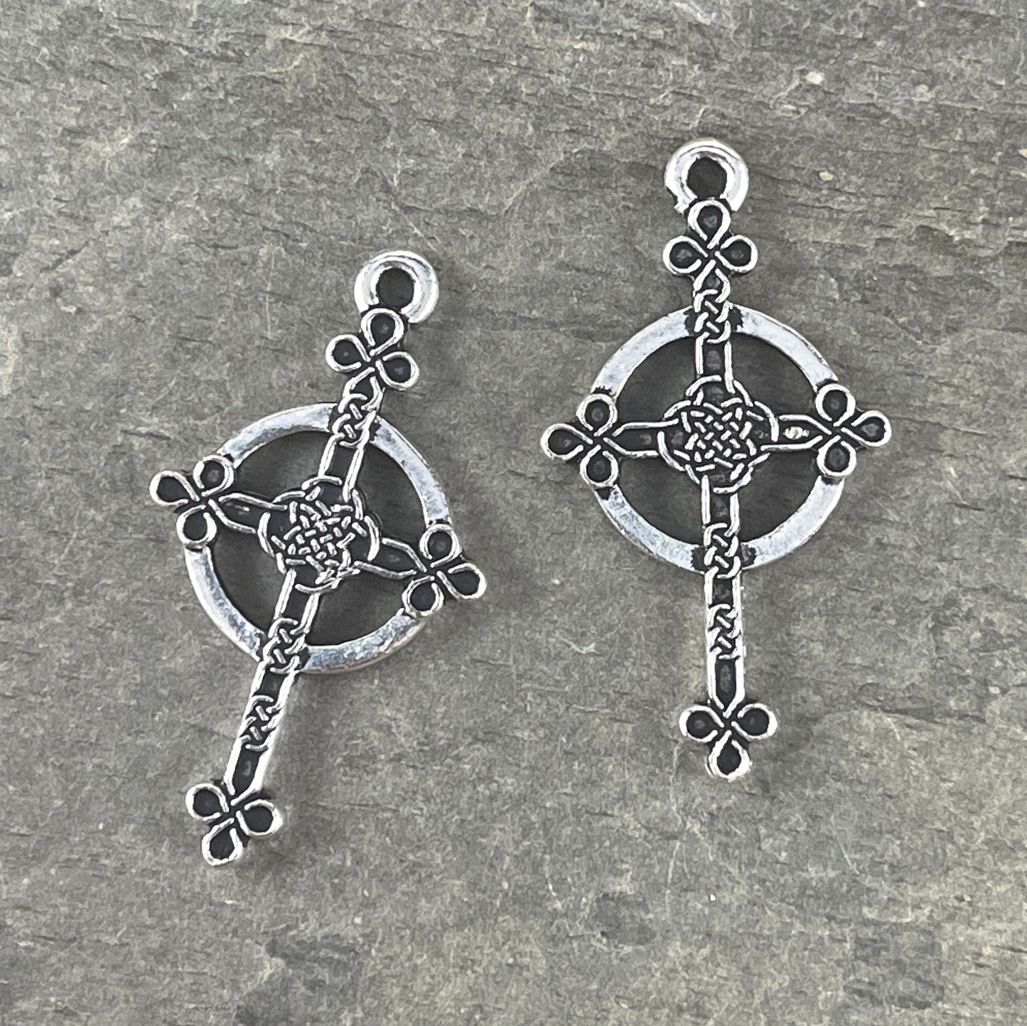 TierraCast Charms Halo Celtic Cross Drop Keep The Faith Collection 30mm Antiqued Silver Double Sided Cross Pendant (TC/2582-12) * Qty. 2