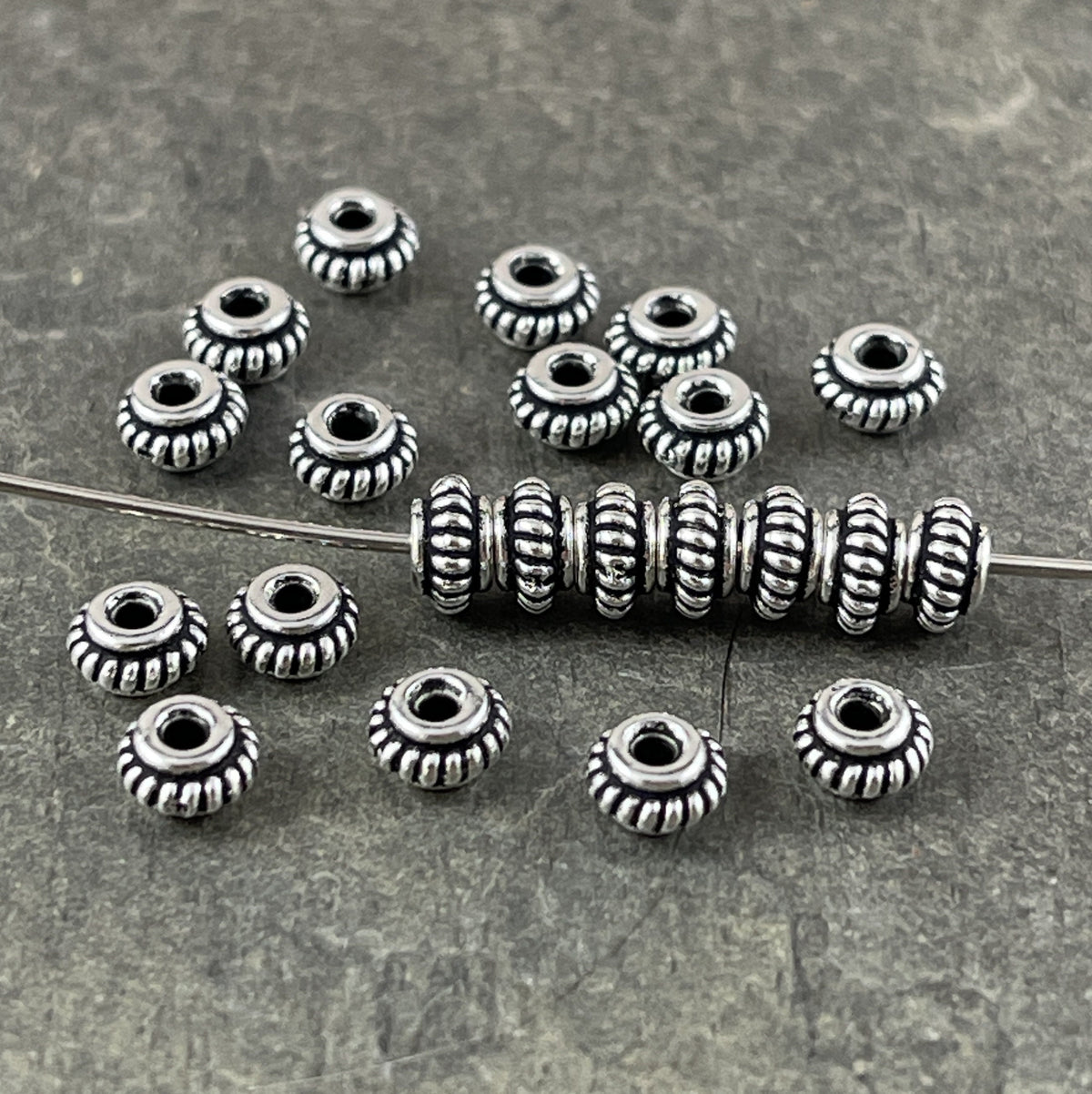 TierraCast 5mm Bead with Coil Rope Trim, Antiqued Silver Spacer Beads (PF/783-77) * Qty. 20