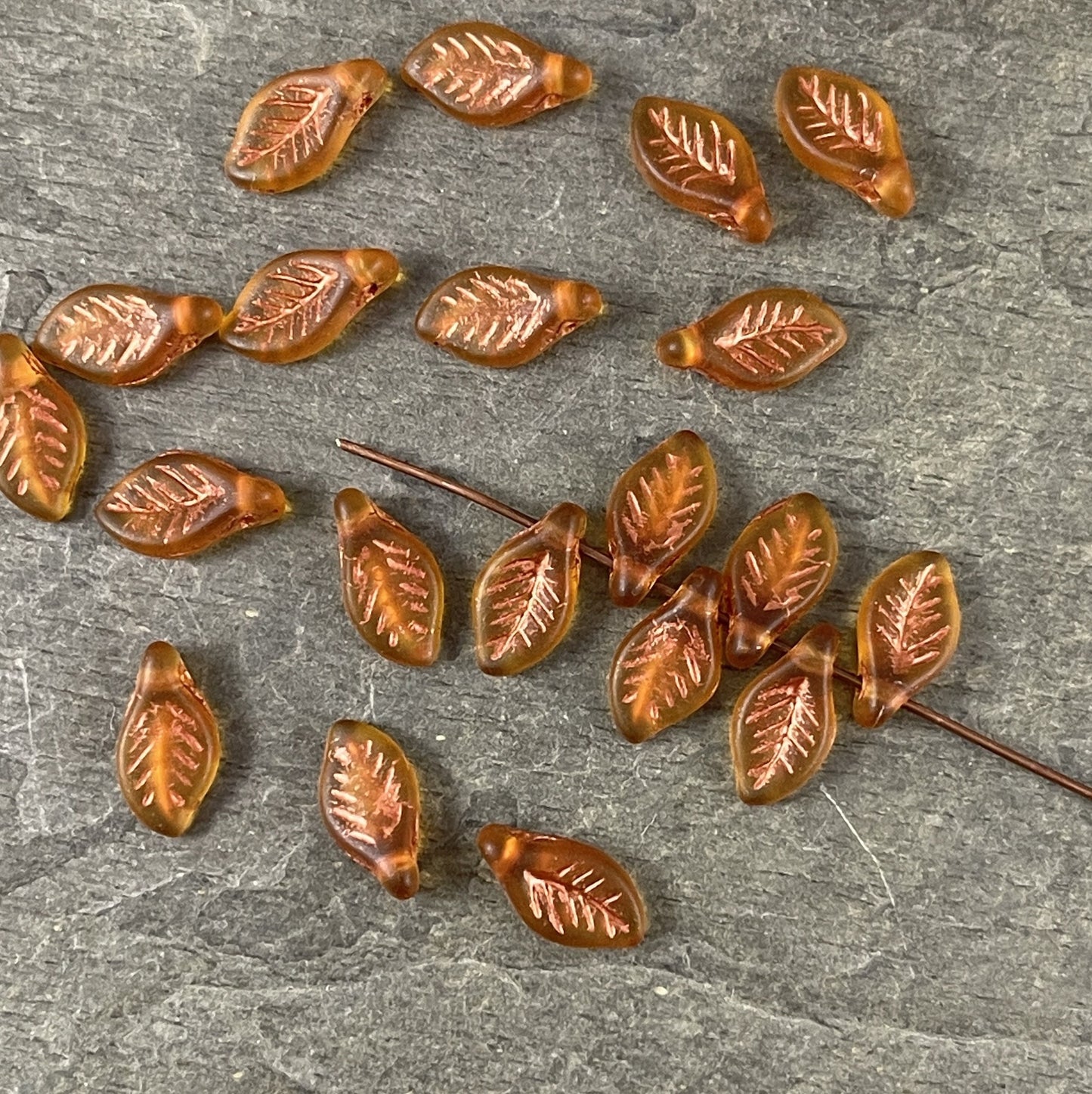 Briolette Leaf Beads ~ 12x6mm Leaf Bead ~ Czech Glass Beads ~ Orange Leaf Bead (Bay19) * 20 Beads