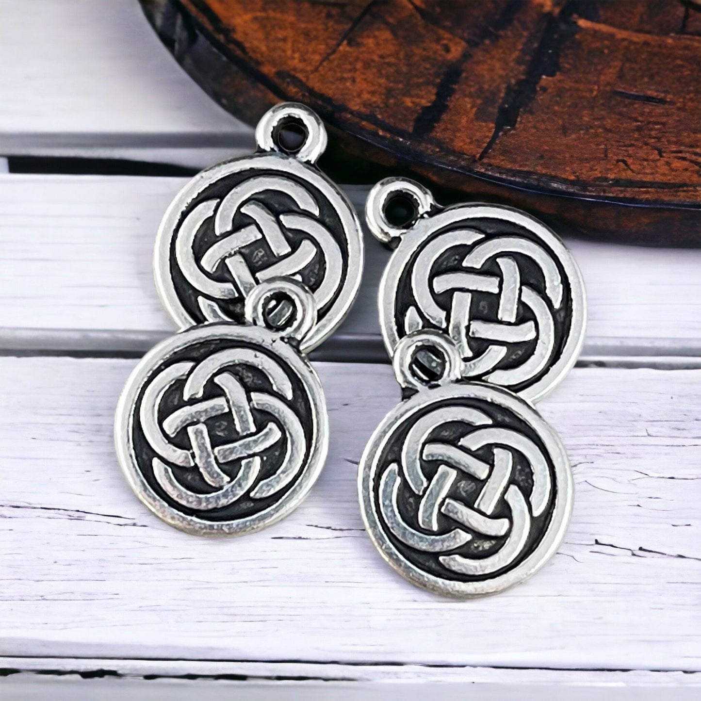 TierrraCast Round Infinity Knot Charm, Antiqued Silver Symbolic Celtic Charm (PF/434-77) * Qty. 4
