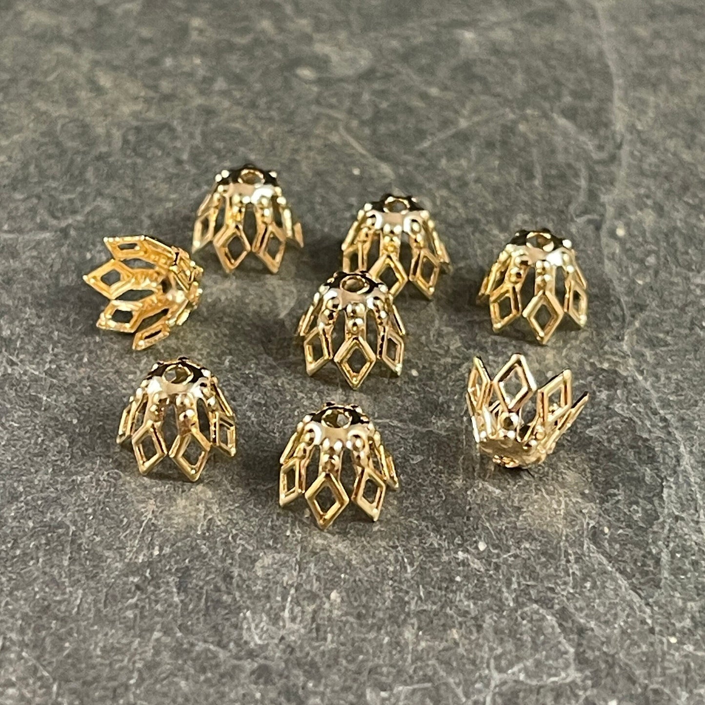 Filigree Basket Shape Bead Caps Bead Caps for Teardrop Beads 7x5mm Bright Gold Plated Brass Bead Caps (BC-4919) * Qty. 24