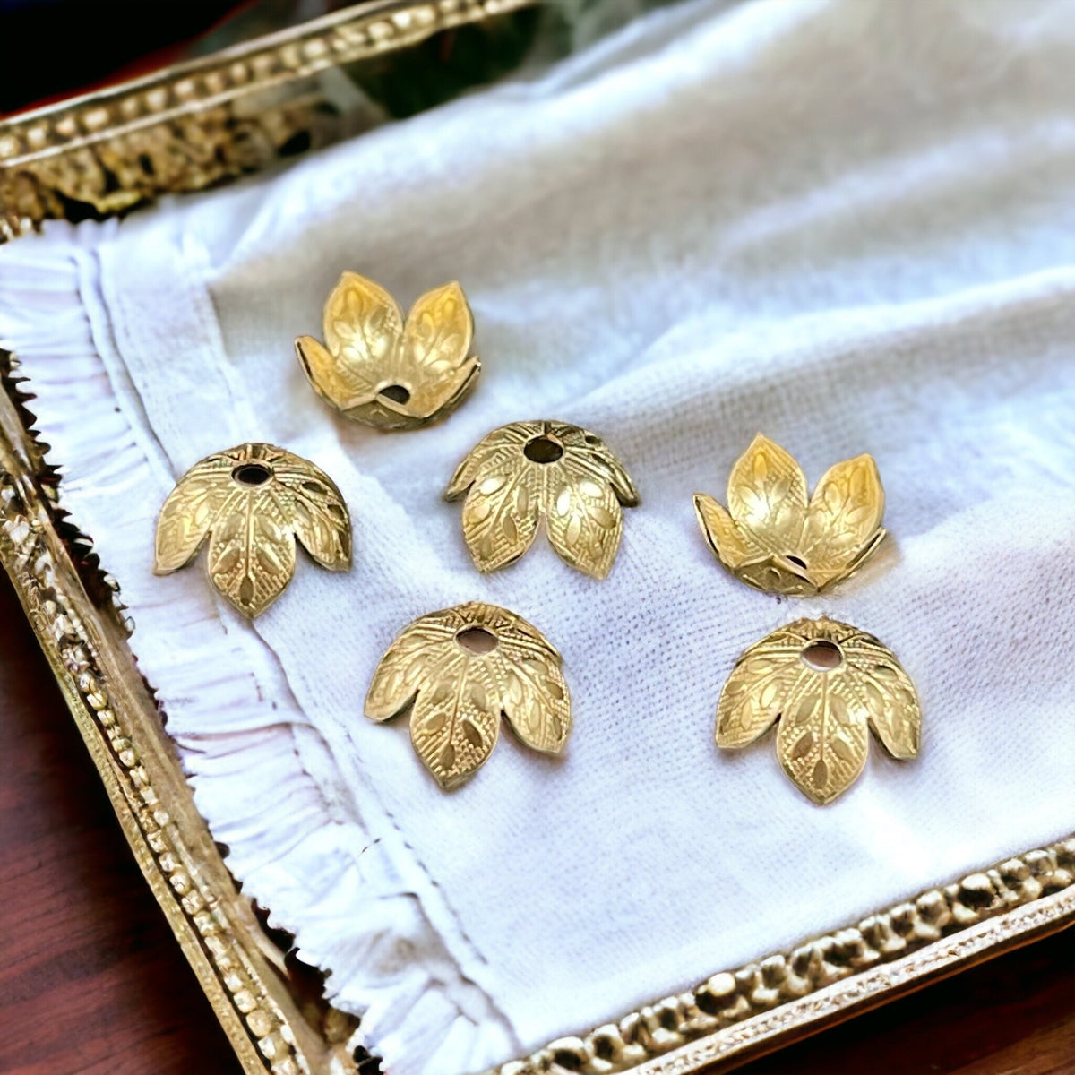 8mm Gold Petal Bead Caps, Raw Brass Bright Gold Floral Theme Bead Caps (VJS-R354R) * Qty. 6