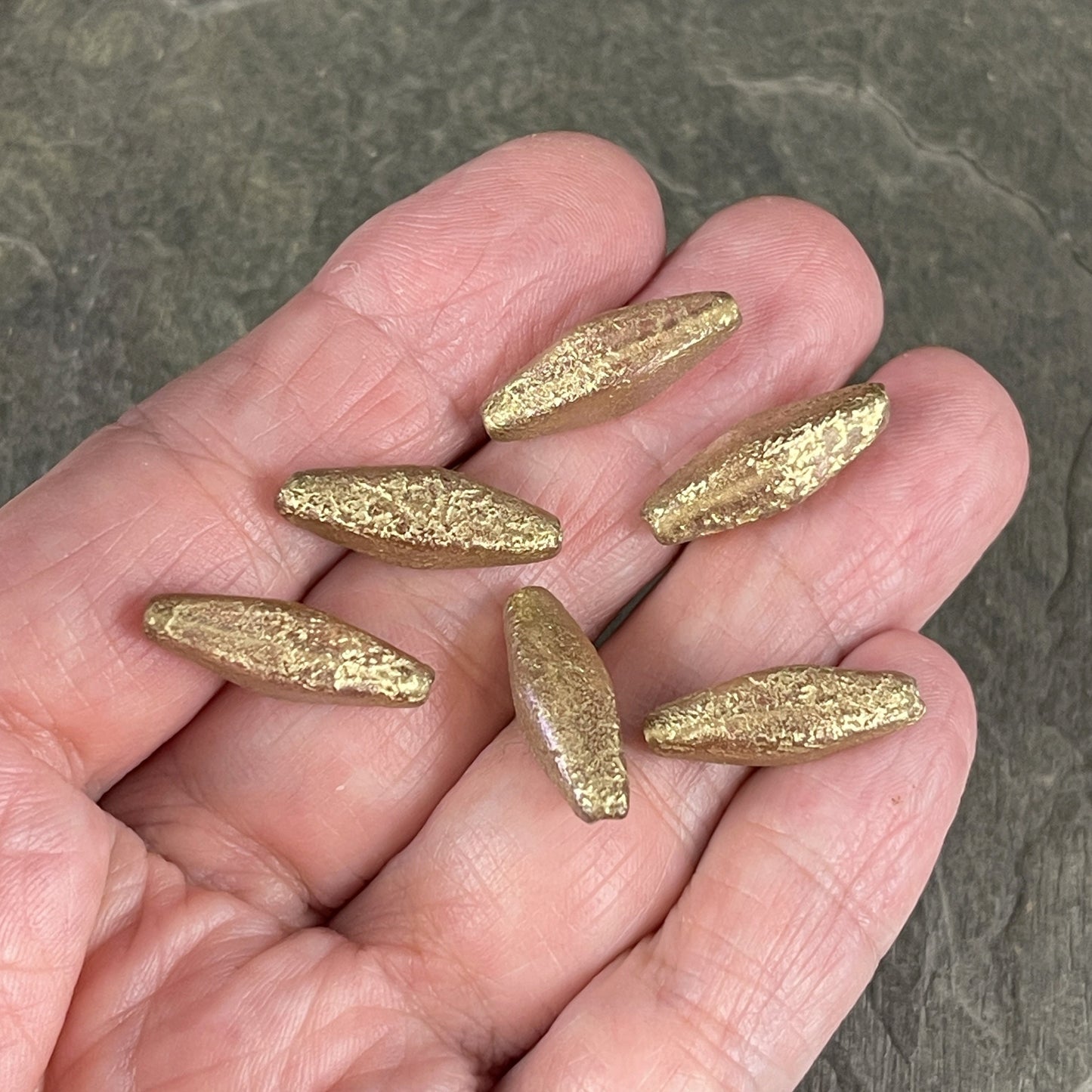 20x9mm Golden Rhombus Beads Elongated Spindle Beads Matte Pale Pink Czech Glass Beads with Gold Finish (RHO/1881B) * Qty. 6 Beads