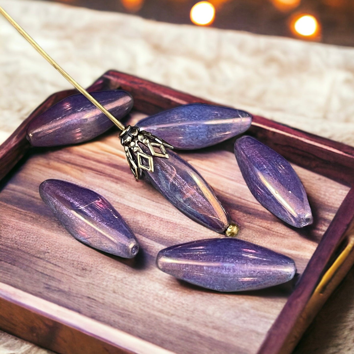 Czech Glass Beads - 20x9mm Rhombus, Purple Mother of Pearl Finish (RHO/N-1865) * 6 Beads