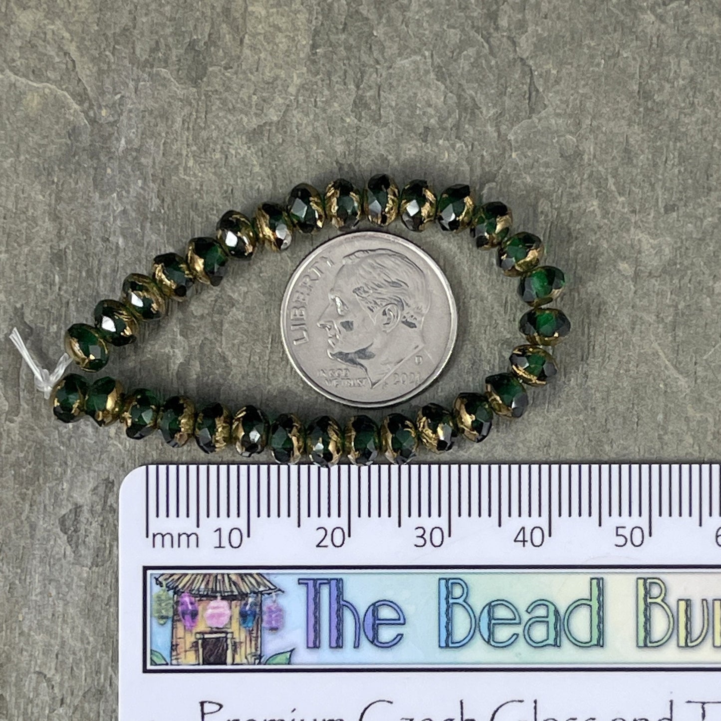 5x3mm Emerald Green Czech Glass Faceted Rondelle Beads, Emerald Green Glass with Bronze Picasso (R5/0416) * Qty. 30
