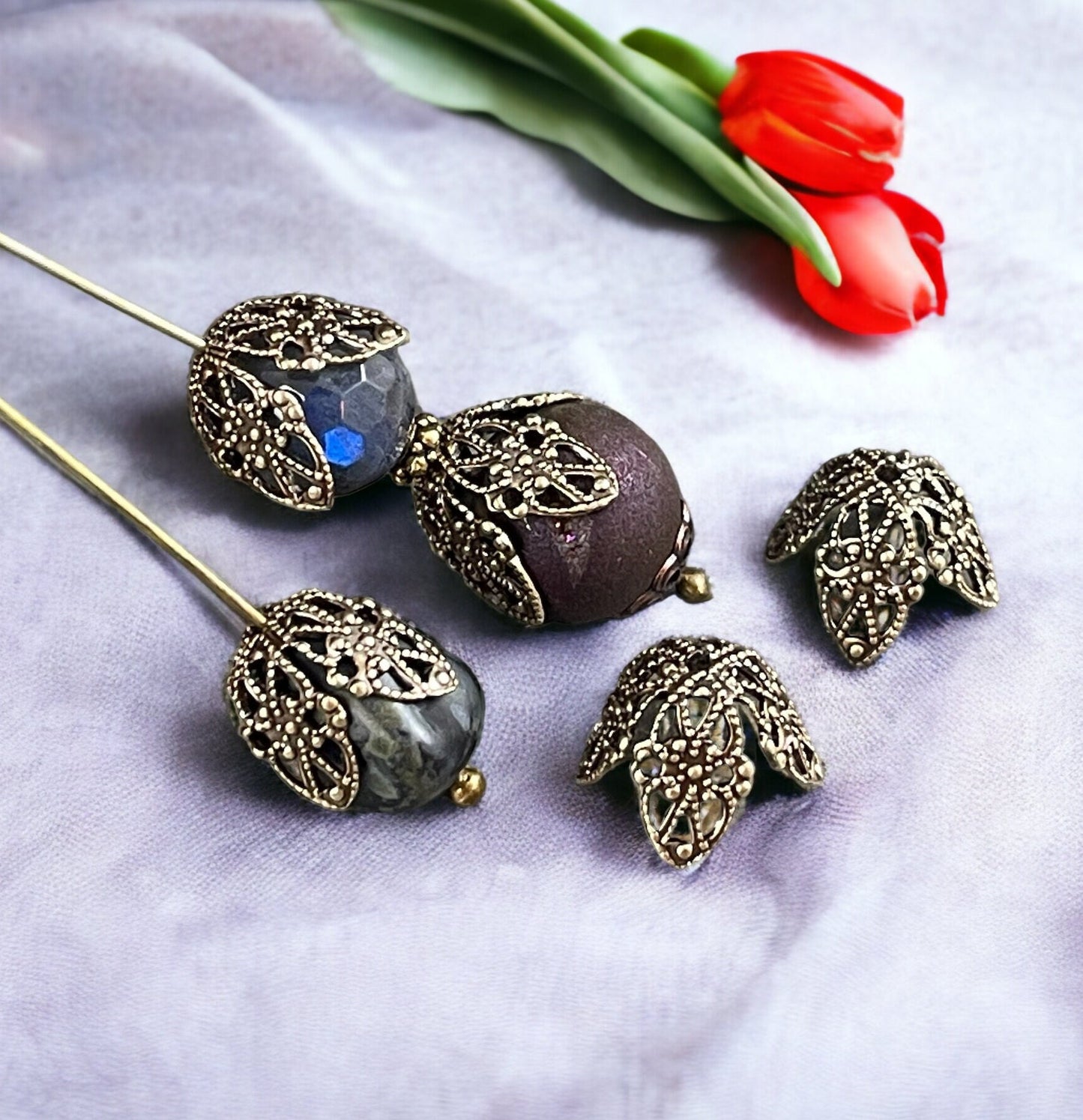 10mm Filigree Bronze Bead Caps Bendable Antiqued Brass (VJS-BB32X) * Qty. 4