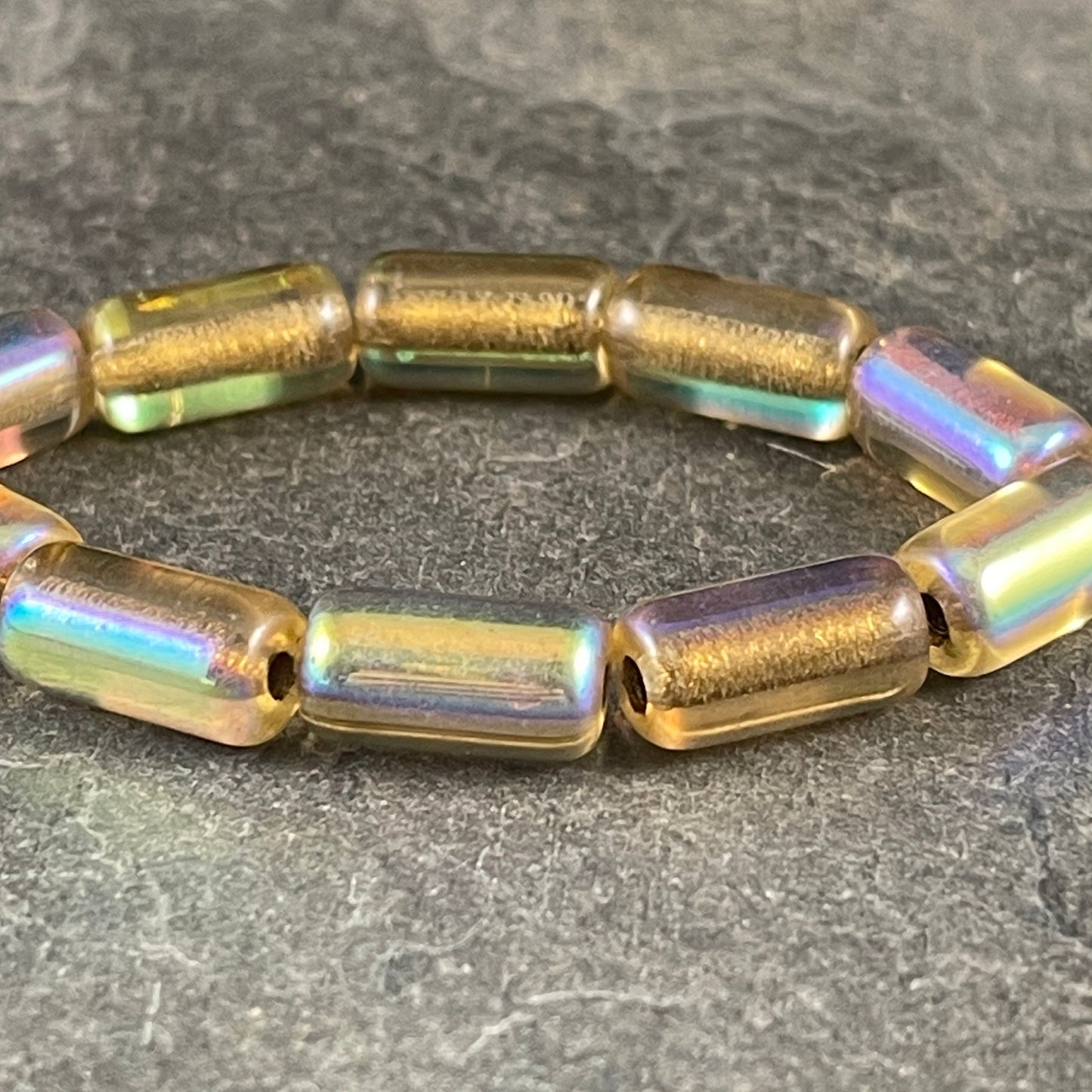 Czech Glass Beads ~ 14x7mm Large Hole Glass Tube Bead ~ Gold Glass with AB Finish and Gold Lining ~ 2mm Hole (TUBE/N-0988) * Qty. 10