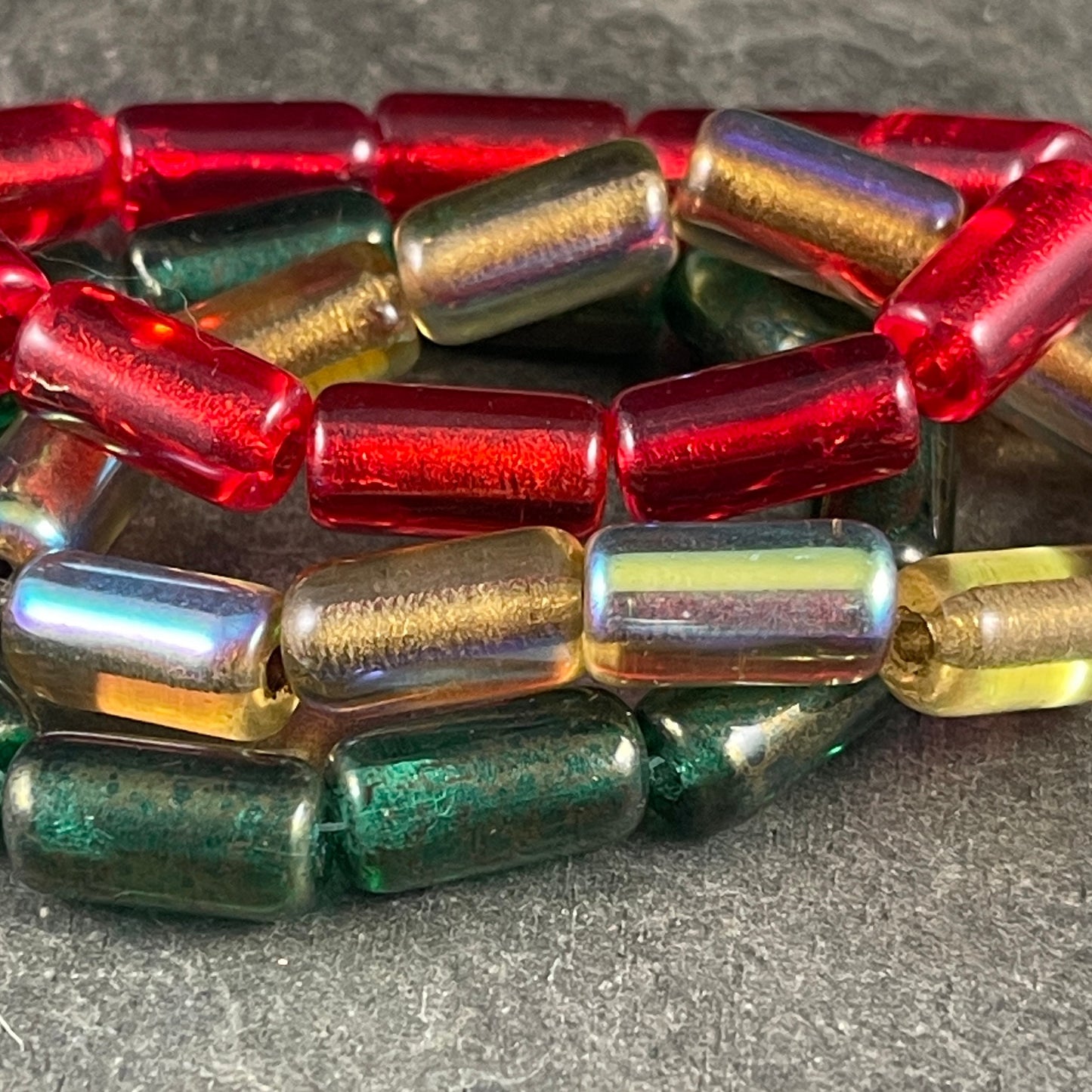 Czech Glass Beads ~ 14x7mm Large Hole Glass Tube Bead ~ Gold Glass with AB Finish and Gold Lining ~ 2mm Hole (TUBE/N-0988) * Qty. 10