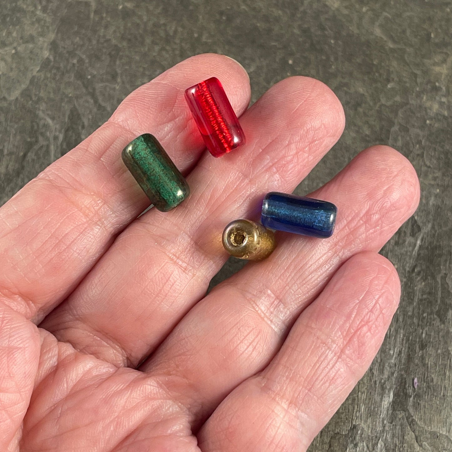 Czech Glass Beads ~ 14x7mm Large Hole Glass Tube Bead ~ Gold Glass with AB Finish and Gold Lining ~ 2mm Hole (TUBE/N-0988) * Qty. 10
