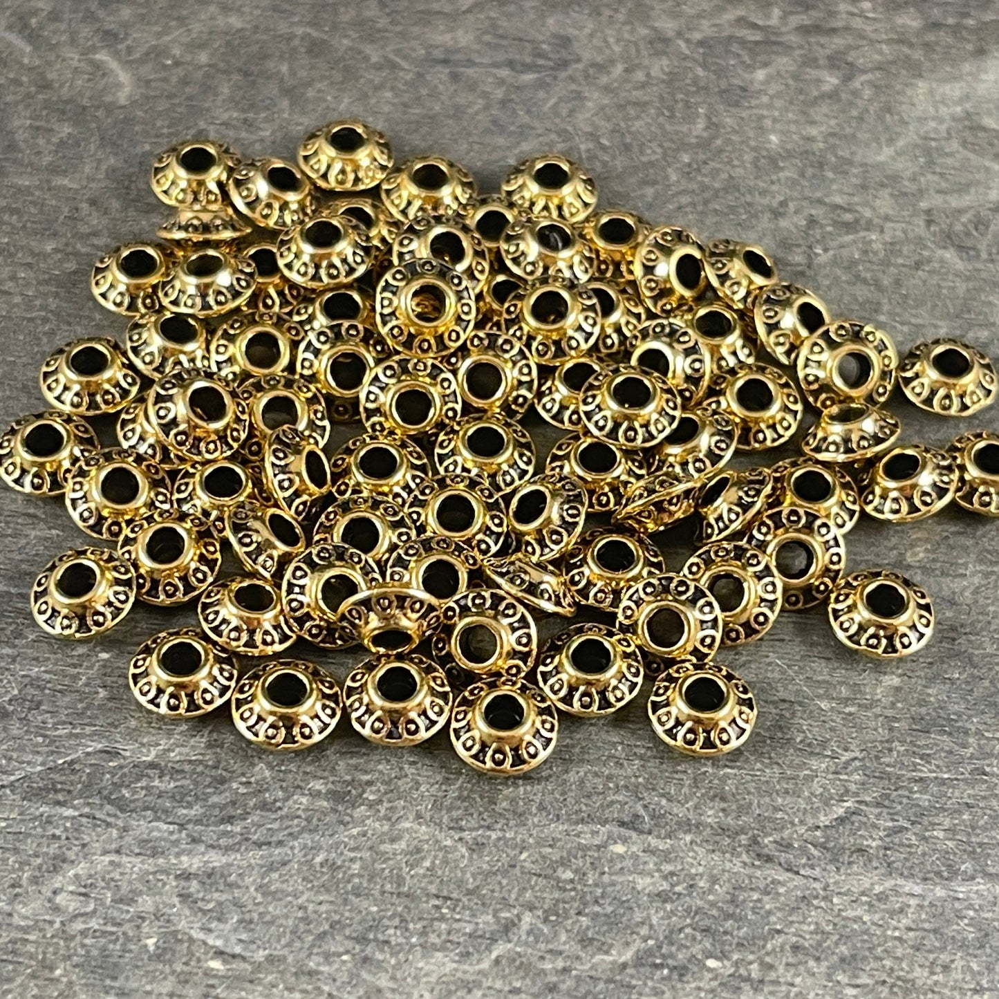 Antiqued Gold Bicone Spacer - 6x3mm Gold Saucer Bead (0725Y-G) * 100 Beads