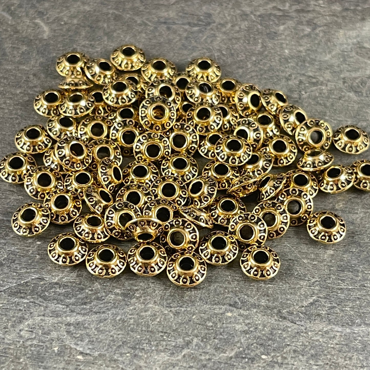 Antiqued Gold Bicone Spacer - 6x3mm Gold Saucer Bead (0725Y-G) * 100 Beads