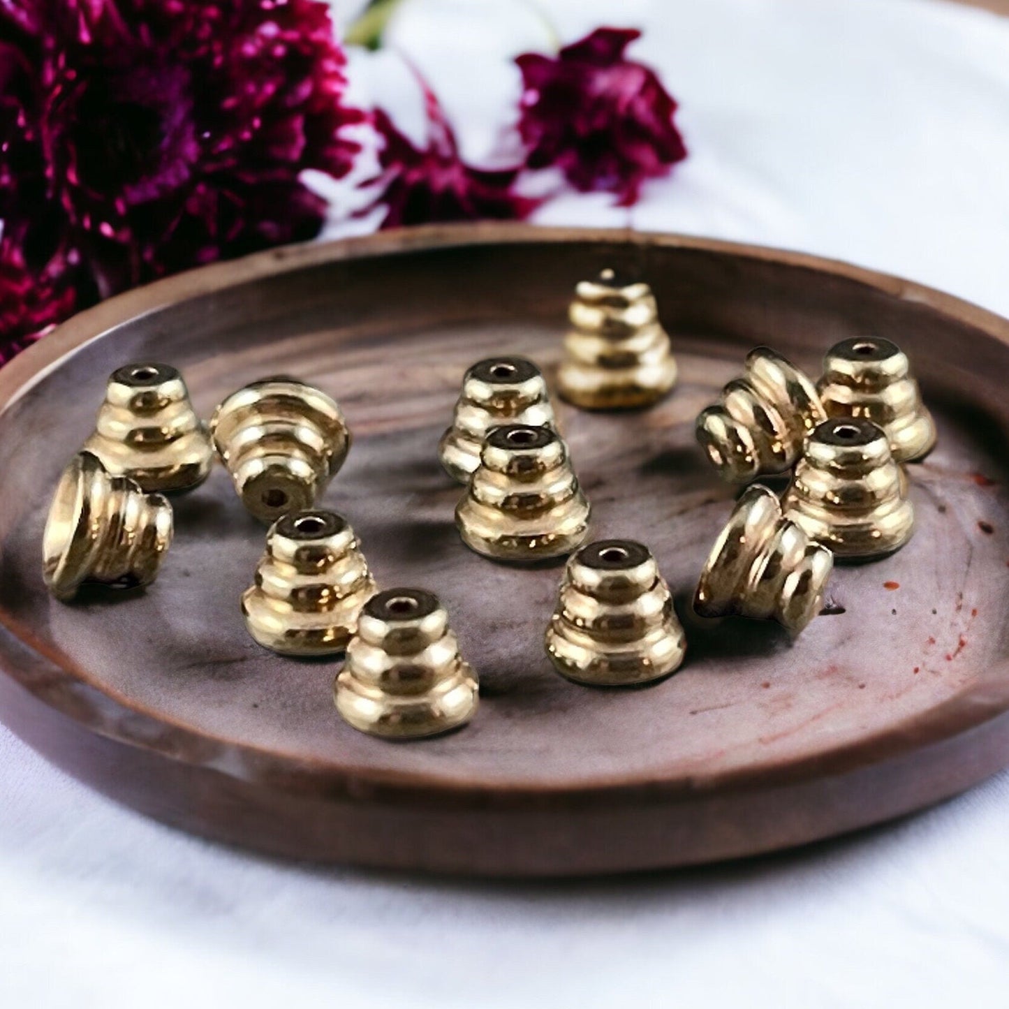 4mm Gold Beehive or Stacked Design, Raw Brass Bead Caps (BB50) *