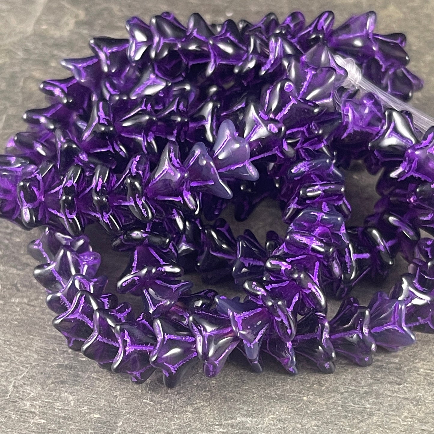 Czech Glass Beads - 6x9mm Bell Flower, Dark Purple with Lavender Wash (BF/N-0841) * Qty. 25