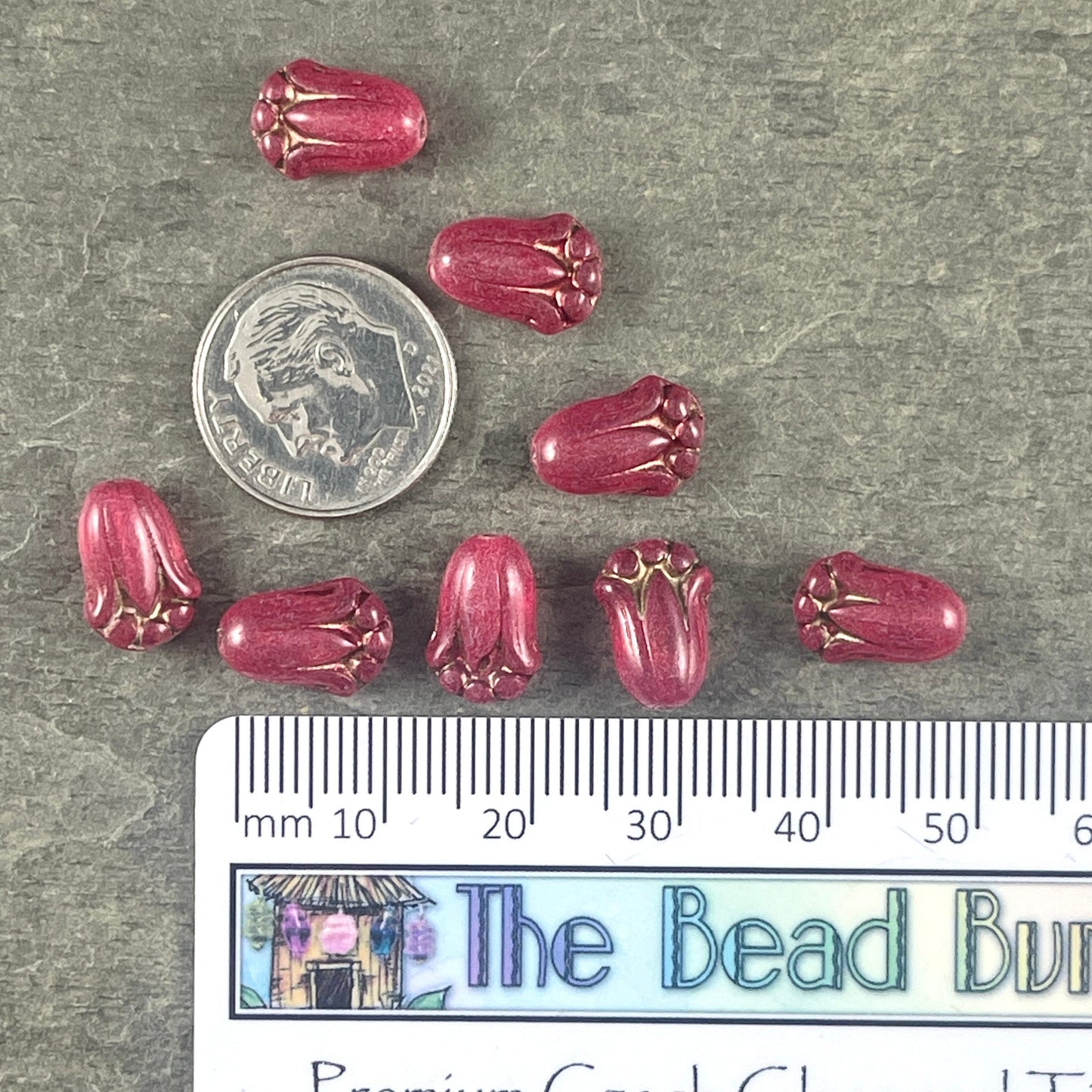 Fuchsia Flower, Czech Glass Beads, 12x8mm Lily Bud Flower, Milky Fuchsia Pink Flower Bead (LBud3) Czech Glass Flower * Qty. 12