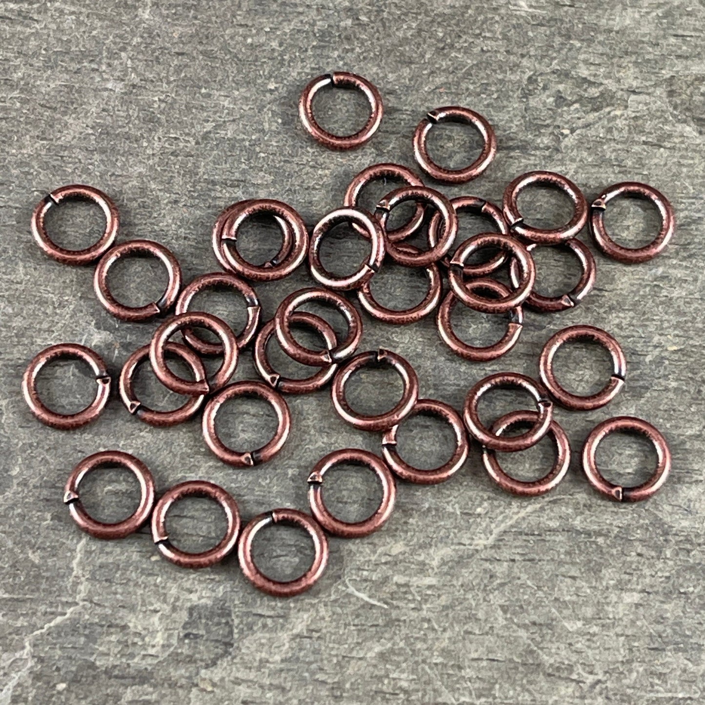 6mm Antiqued Copper Jump Rings - 18g Copper Plated Brass Open Jumprings (FMG/4865) * Qty. 100