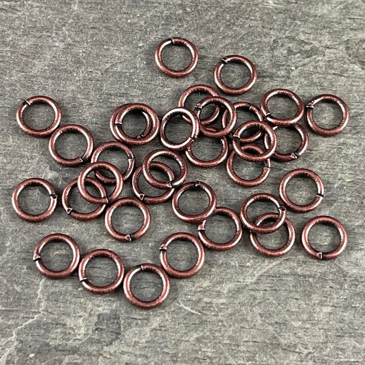 6mm Antiqued Copper Jump Rings - 18g Copper Plated Brass Open Jumprings (FMG/4865) * Qty. 100