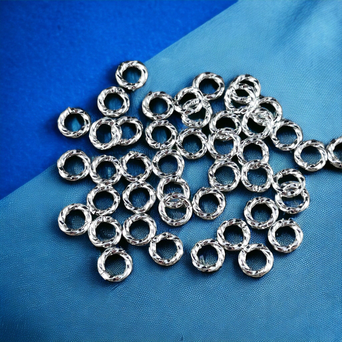 6mm Bright Silver Twisted Jumprings, Thick Decorative Jump Rings, 16 gauge Open Jump Rings (FMG/5040) * Qty. 100
