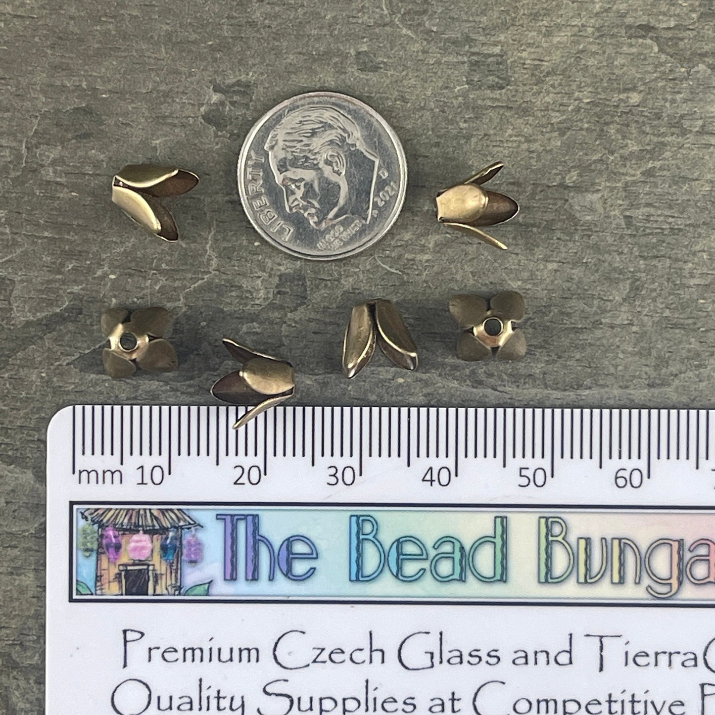 Golden Tulip Style Bead Caps, 8mm Expandable Raw Brass 4-Petal Bead Caps (A128) * Qty. 6