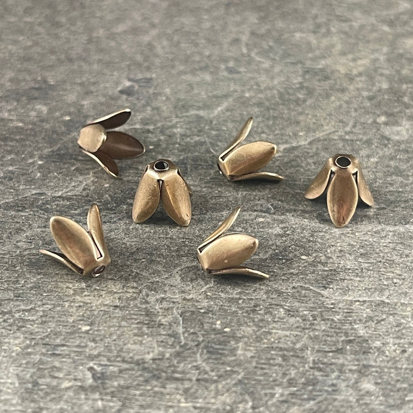 Golden Tulip Style Bead Caps, 8mm Expandable Raw Brass 4-Petal Bead Caps (A128) * Qty. 6