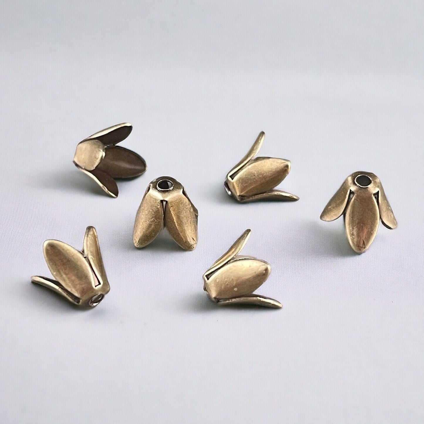 Golden Tulip Style Bead Caps, 8mm Expandable Raw Brass 4-Petal Bead Caps (A128) * Qty. 6