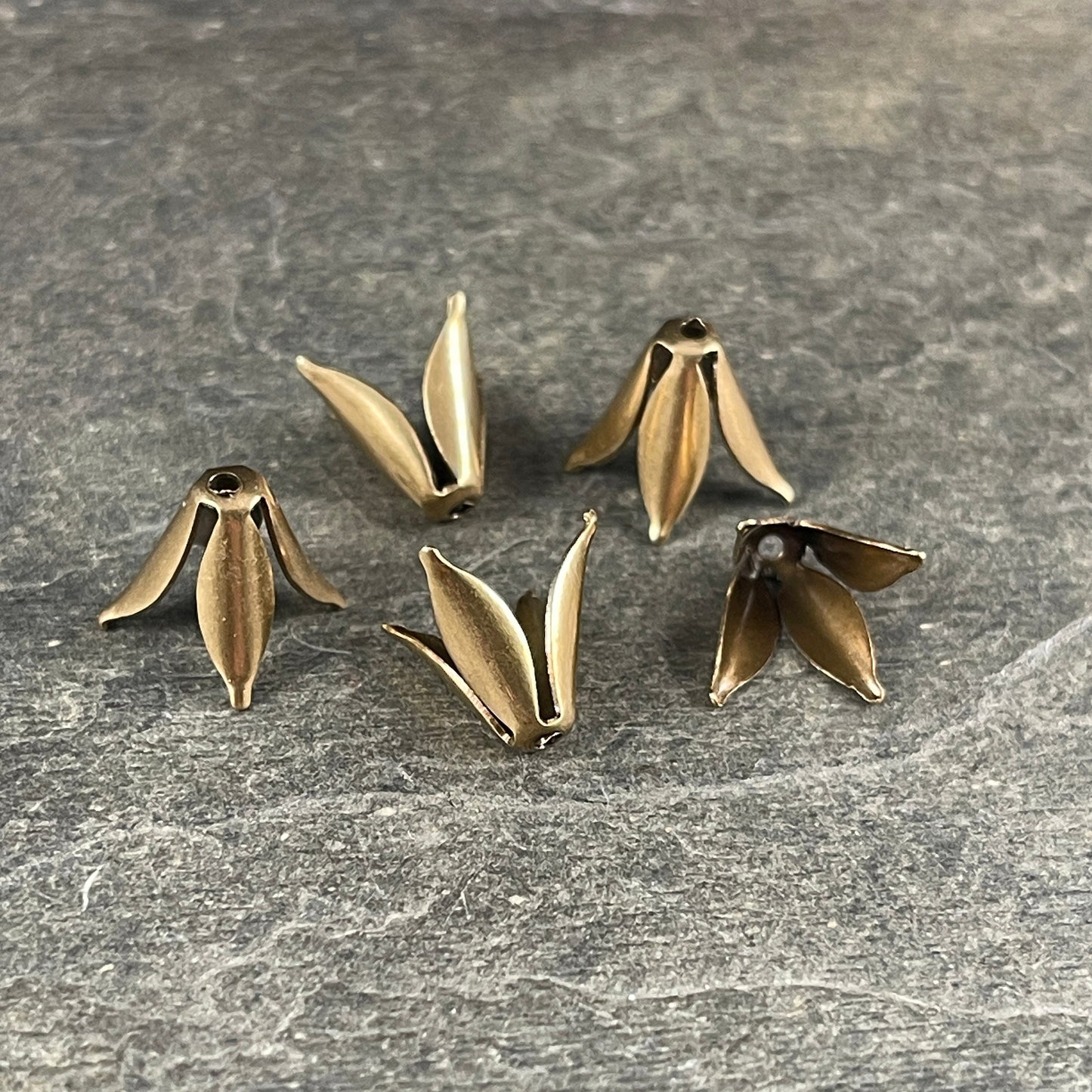 Oxidized Brass 10mm Curled Tulip Petal Bead Caps, Expandable (VJS/R33b) * Qty. 12