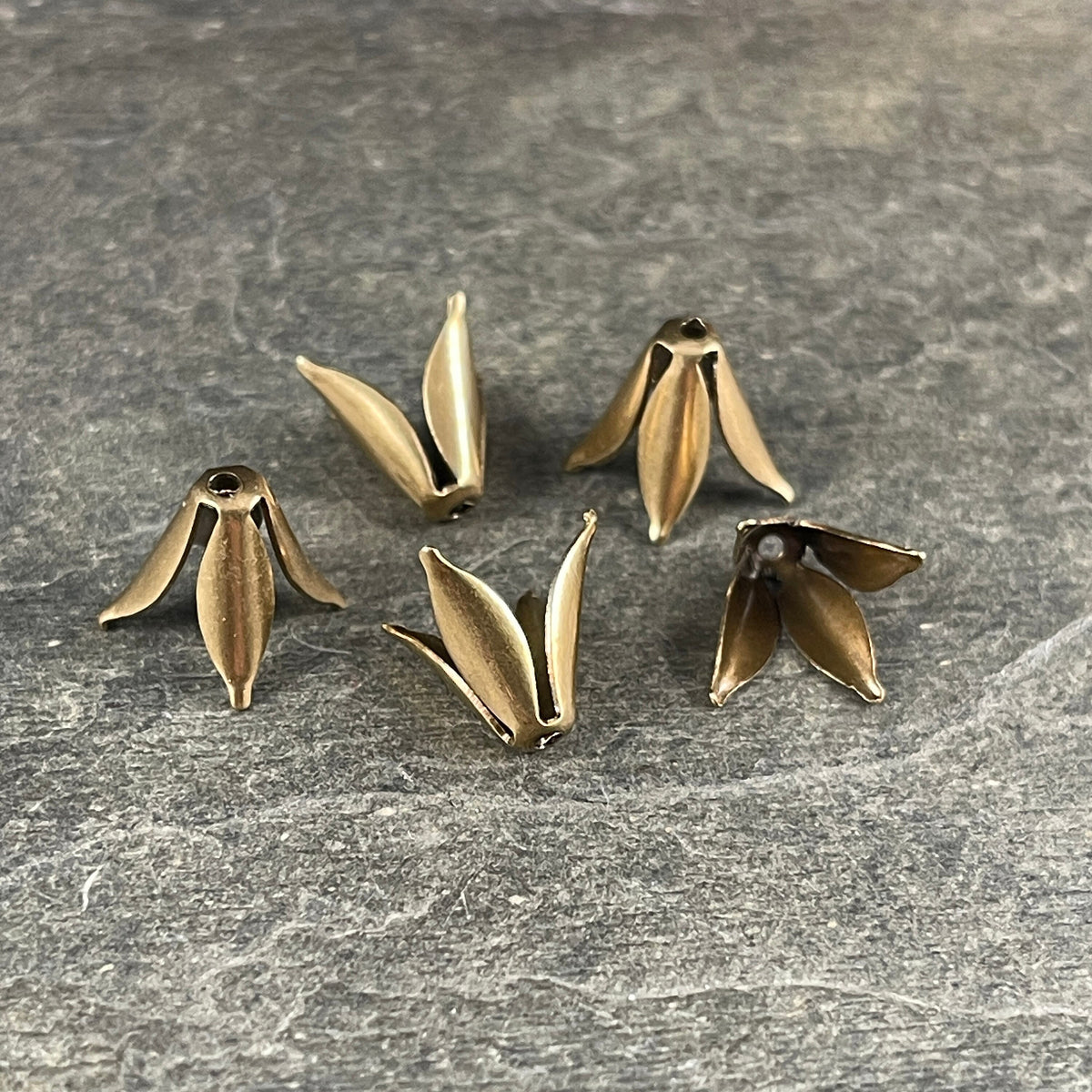 Oxidized Brass 10mm Curled Tulip Petal Bead Caps, Expandable (VJS/R33b) * Qty. 12