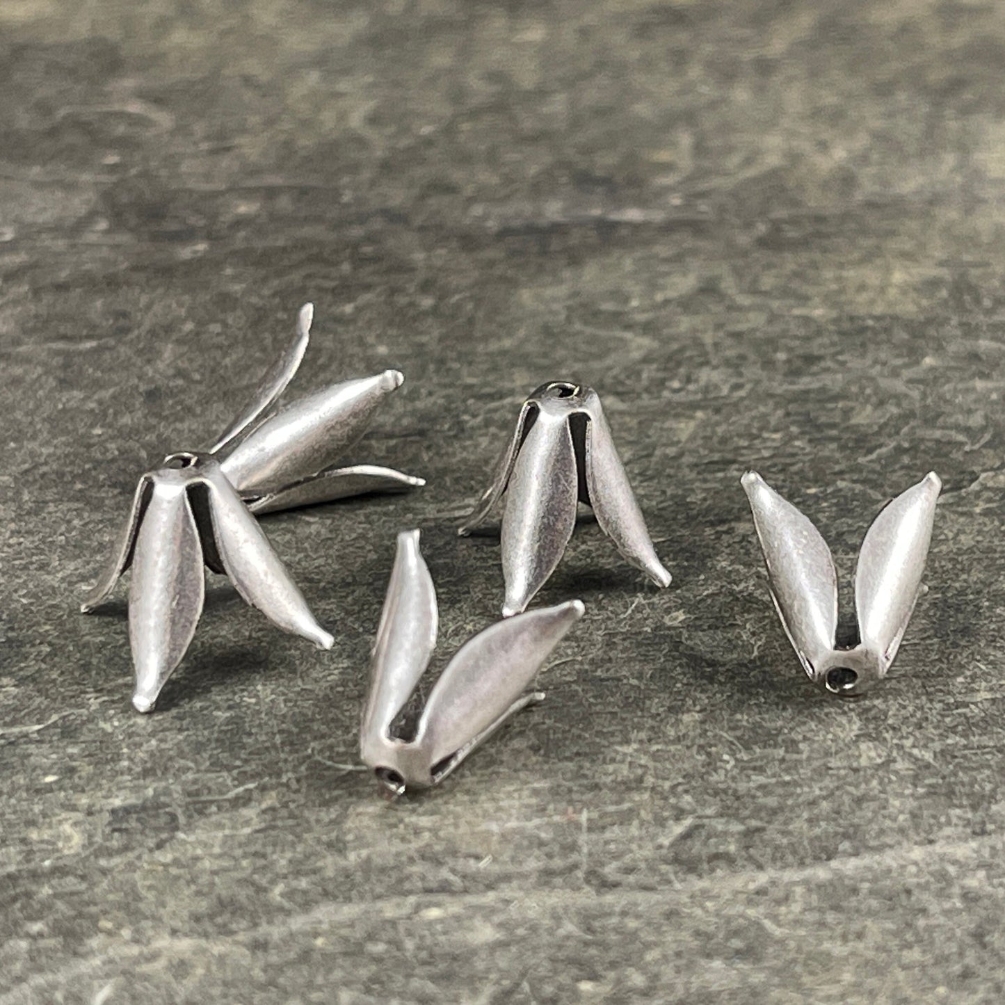Oxidized Silver Plated, Curled Tulip, Petal Bead Caps, 10mm Expandable (VJS/A68) * Qty. 10