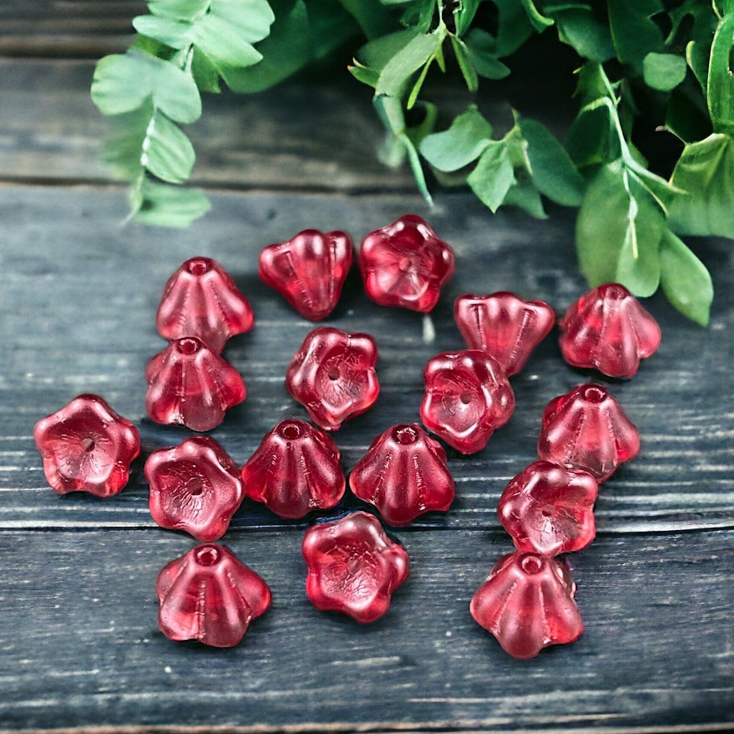 Czech Glass Flower Beads - Raspberry Pink Bell Flower, 6x8mm Berry Pink Flower Beads, Dark Pink Coated Glass Flower (BF/SM-K3712) * Qty. 25