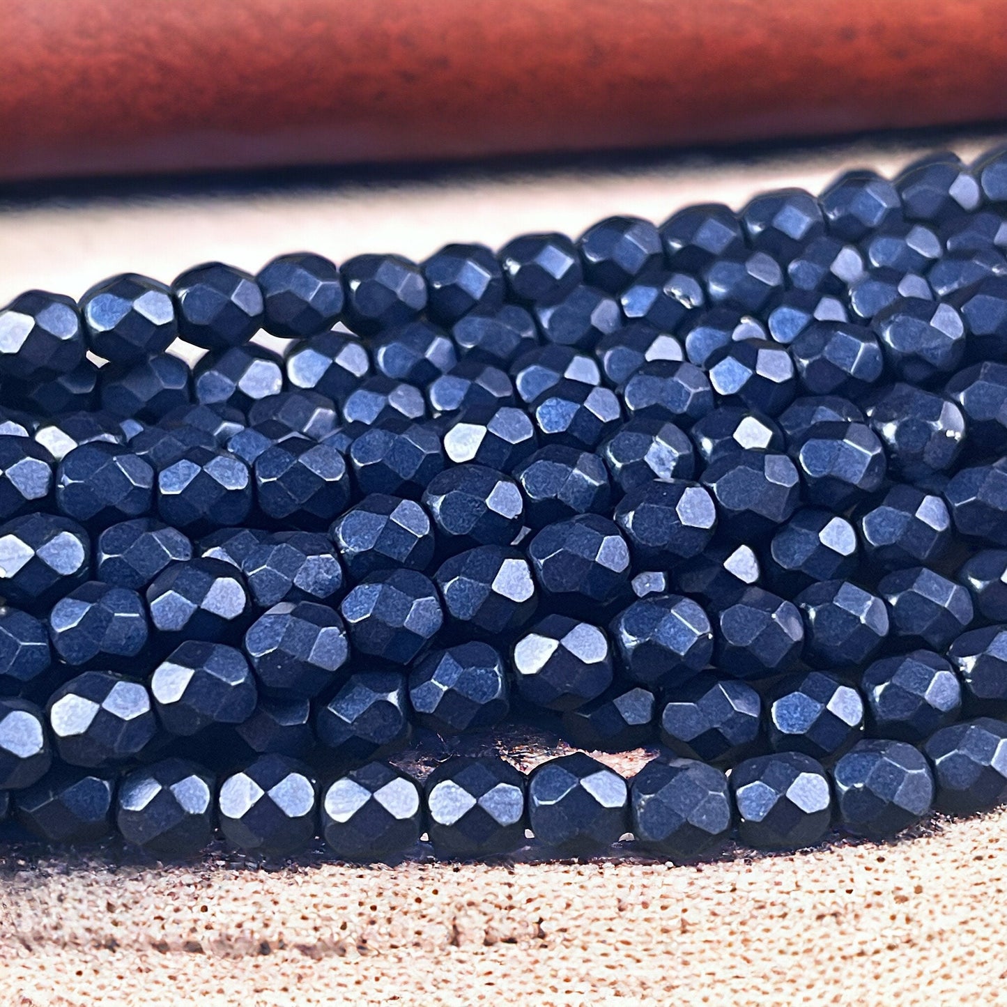 6mm Metallic Navy Blue Faceted Round Beads - Metallic Dark Blue Czech Glass Beads (FP6/07B07) * Qty. 25