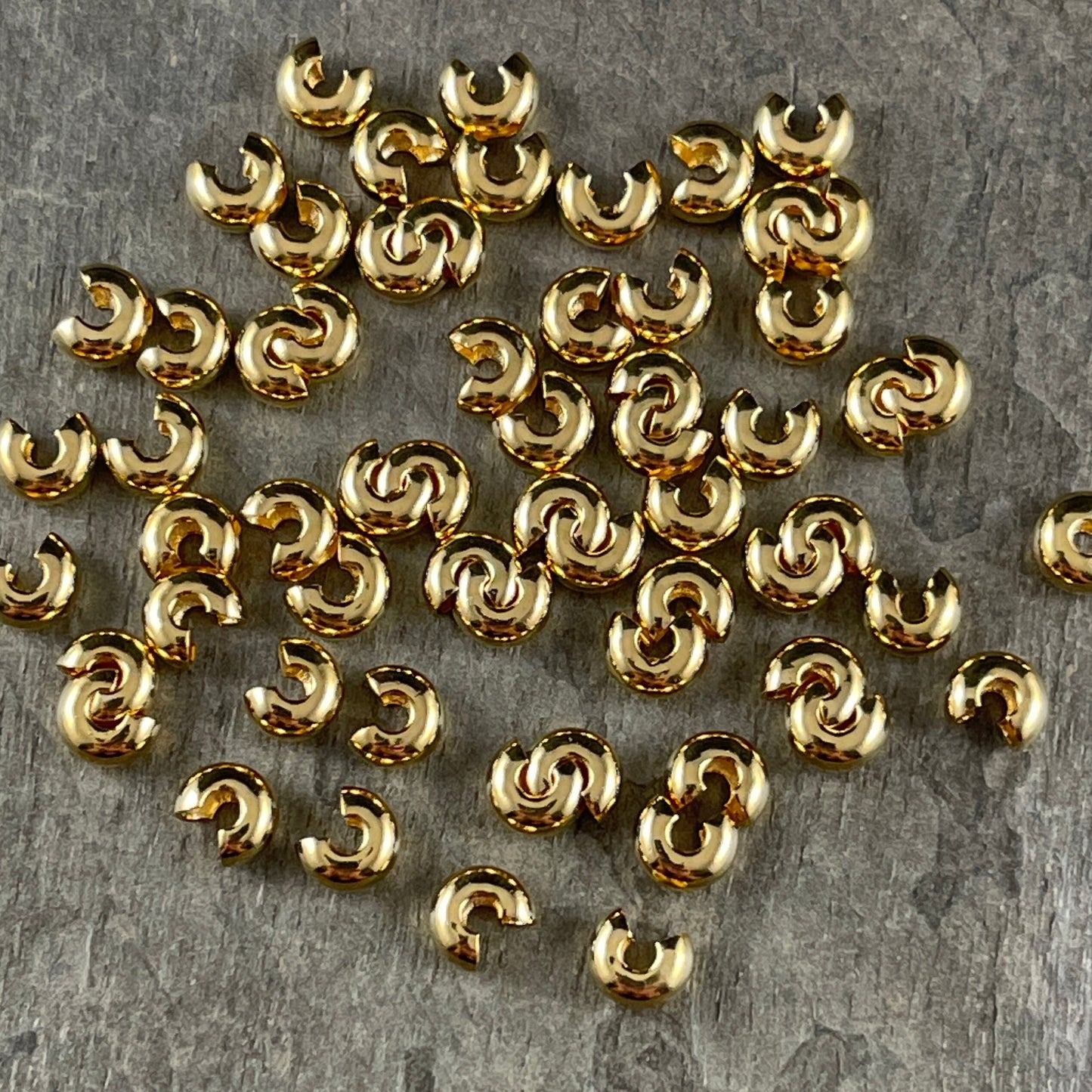 Gold Crimp Bead Covers, 18k Gold Plated Brass Crimp Cover, Knot Covering Bead (F824-036B) * Qty. 25 pieces