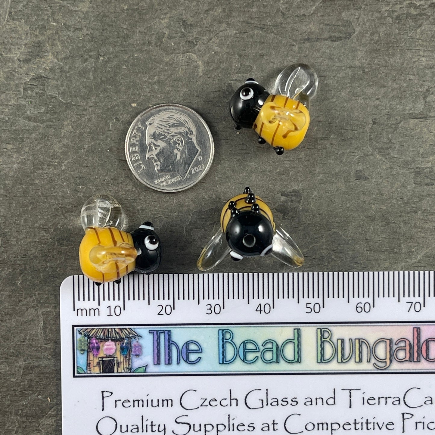 Bee Beads, Yellow and Black Bumble Bees, Lamp Work Beads - Bumble Bee Lampwork Beads - 13mm - Select Pair or Individual from Options